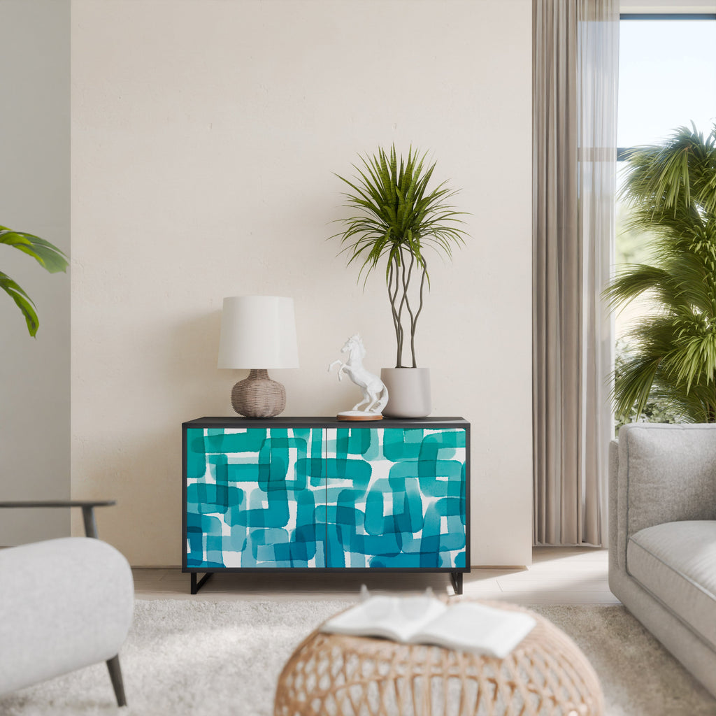 Buffet 2 portes TURQUOISE RECTANGLES finition noire