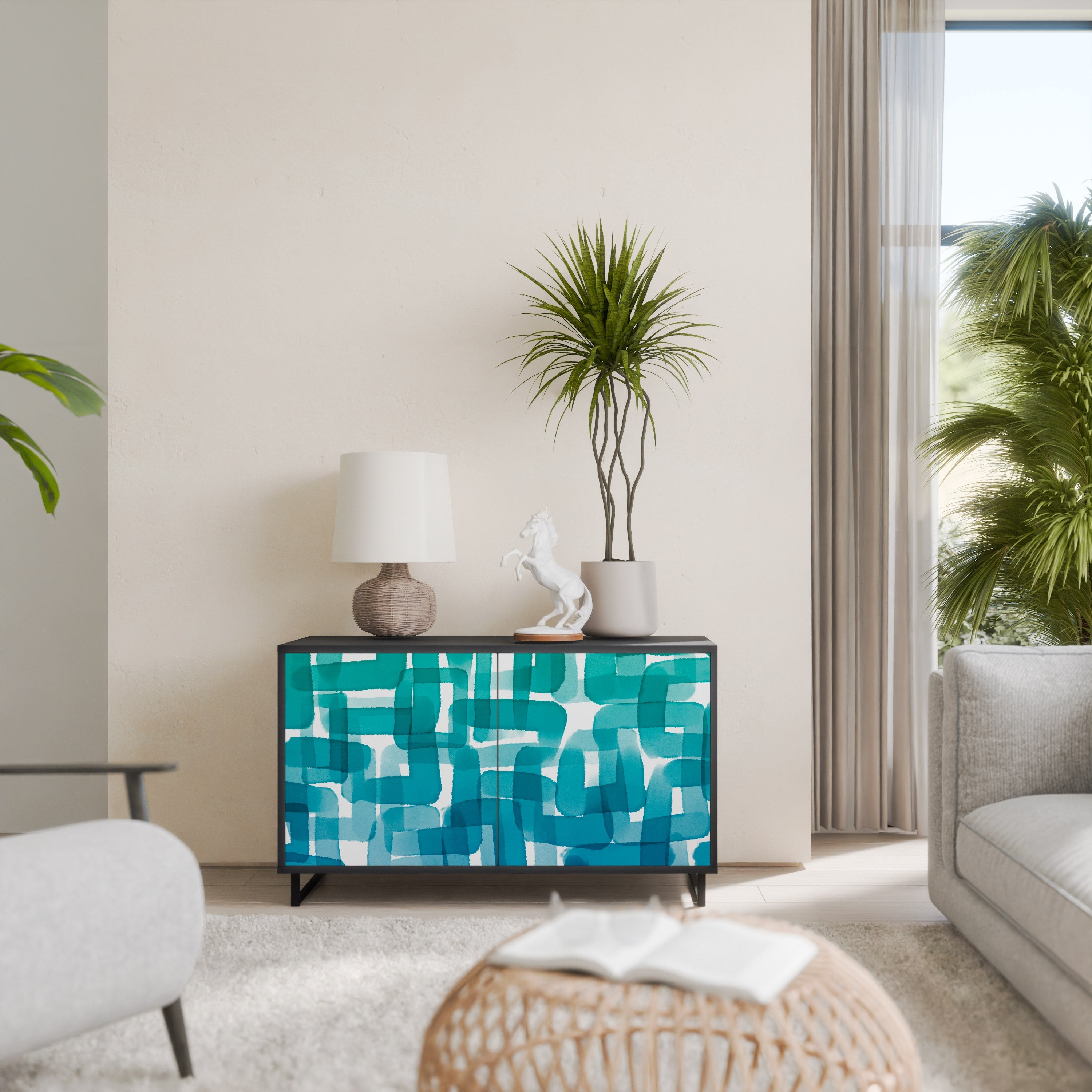 Buffet 2 portes TURQUOISE RECTANGLES finition noire