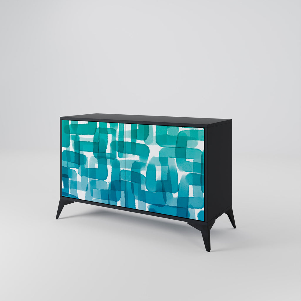 Buffet 2 portes TURQUOISE RECTANGLES finition noire
