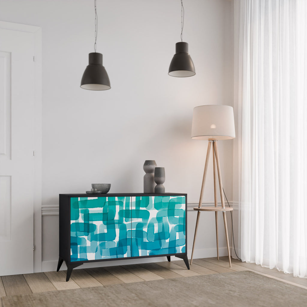 Buffet 2 portes TURQUOISE RECTANGLES finition noire