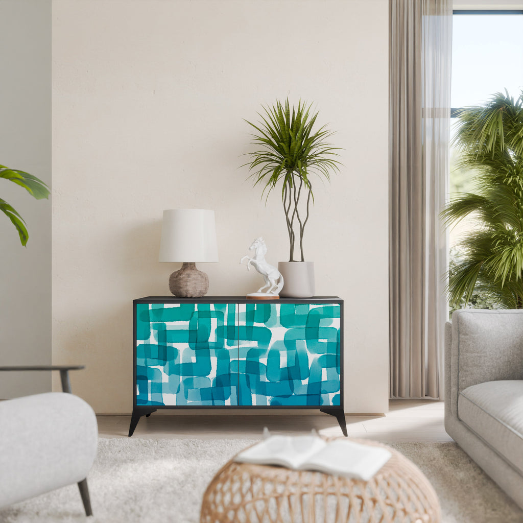 Buffet 2 portes TURQUOISE RECTANGLES finition noire