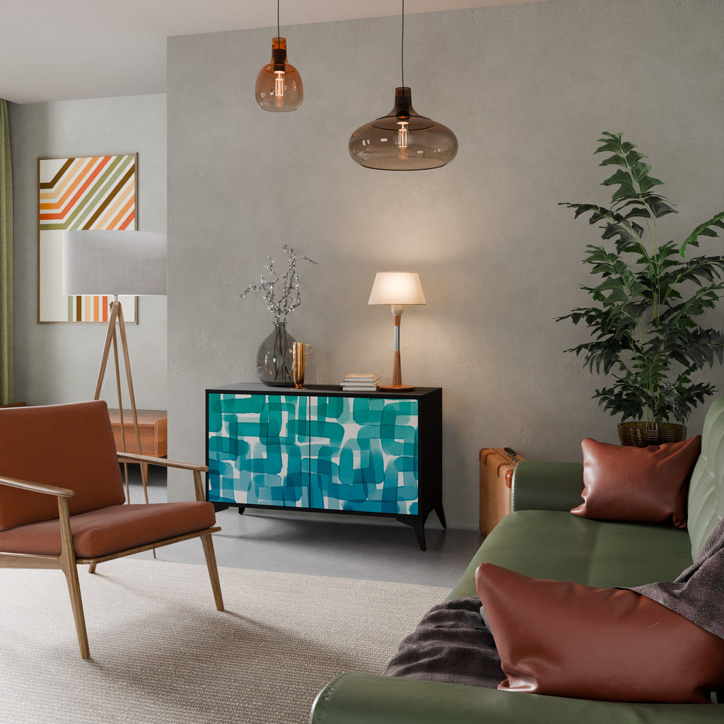 Buffet 2 portes TURQUOISE RECTANGLES finition noire