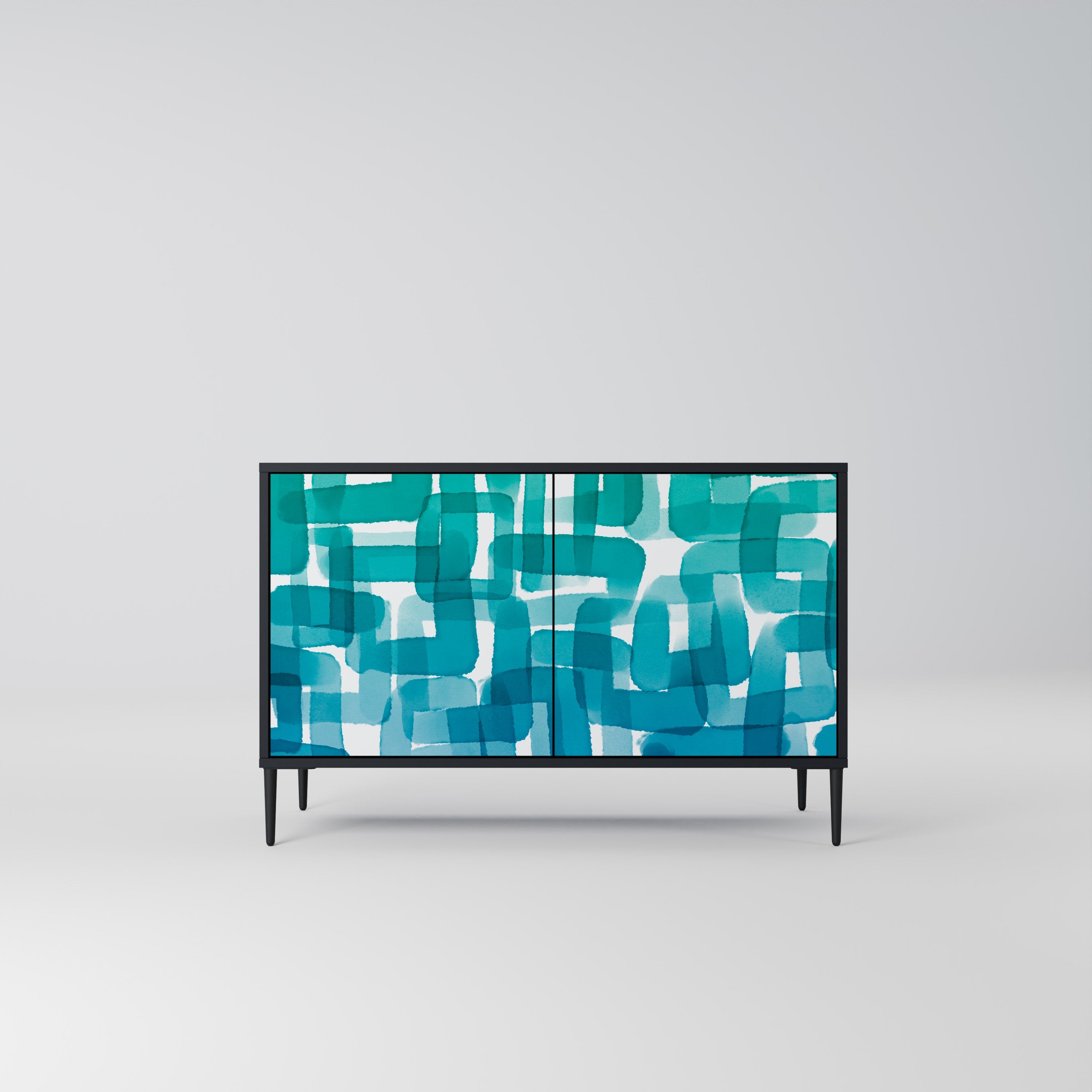 Buffet 2 portes TURQUOISE RECTANGLES finition noire