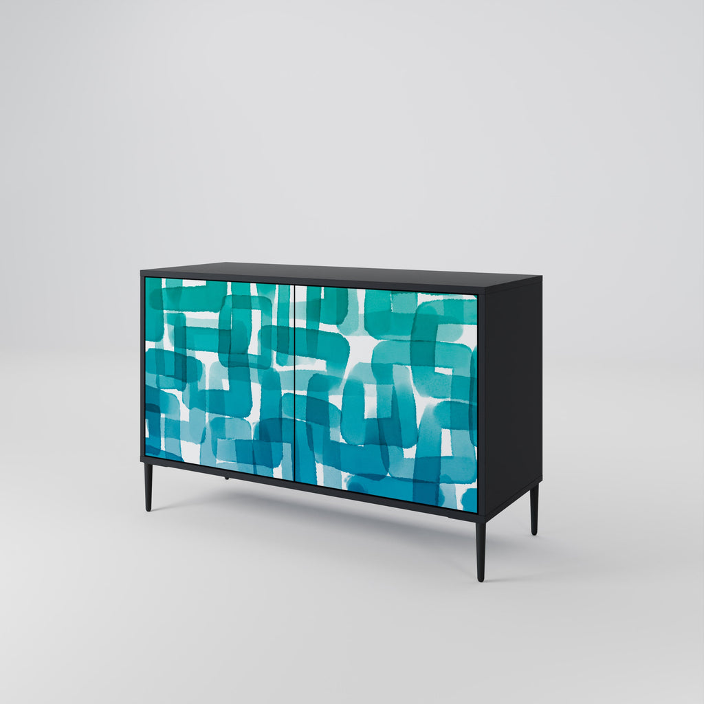 Buffet 2 portes TURQUOISE RECTANGLES finition noire