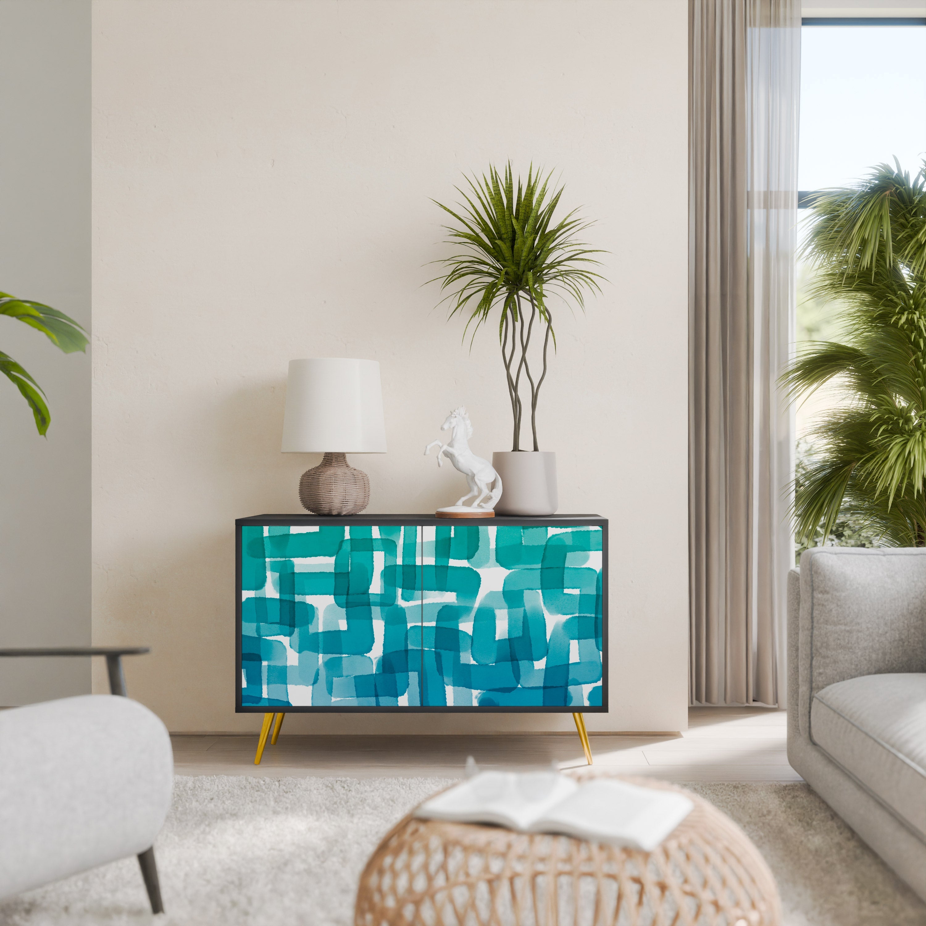 Buffet 2 portes TURQUOISE RECTANGLES finition noire