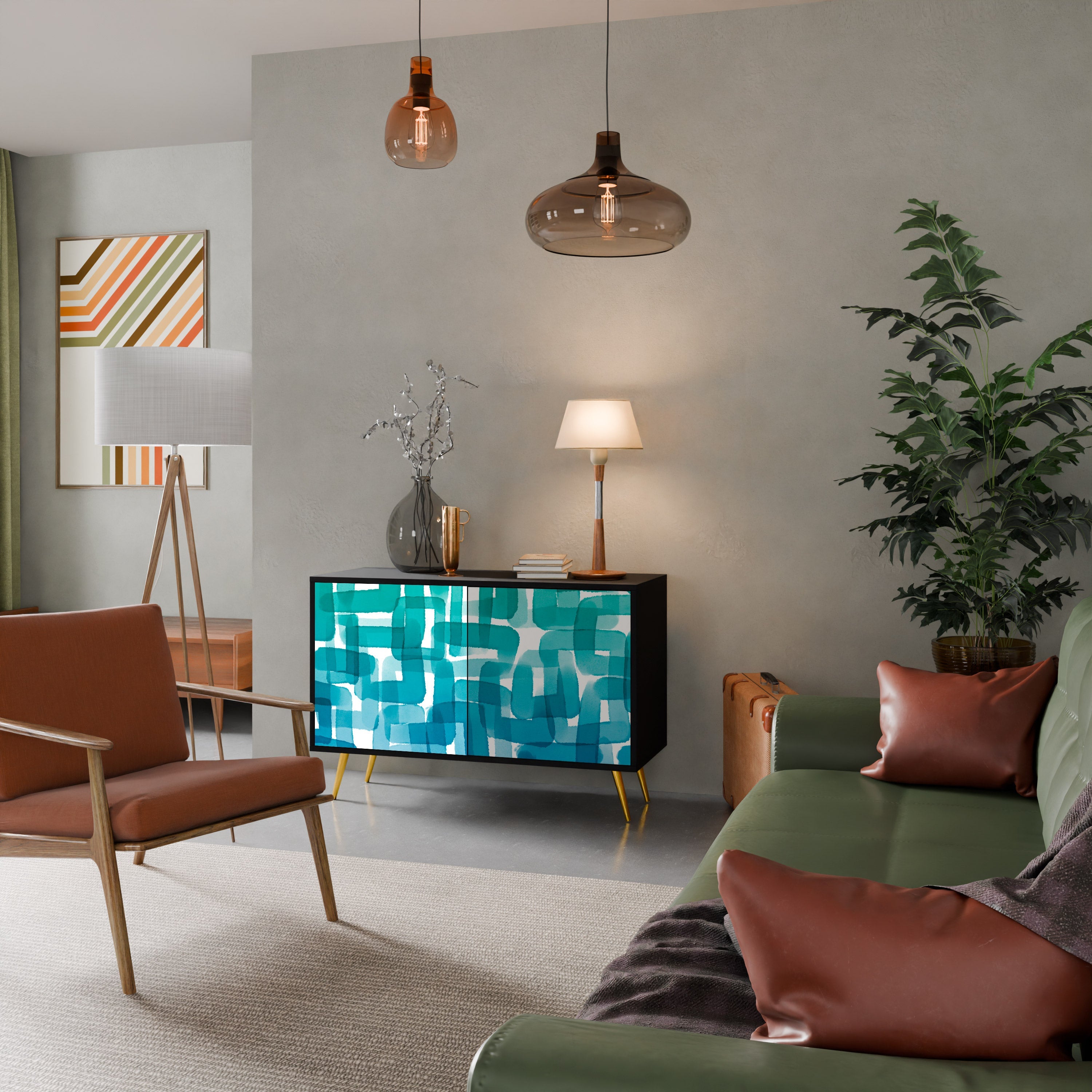 Buffet 2 portes TURQUOISE RECTANGLES finition noire