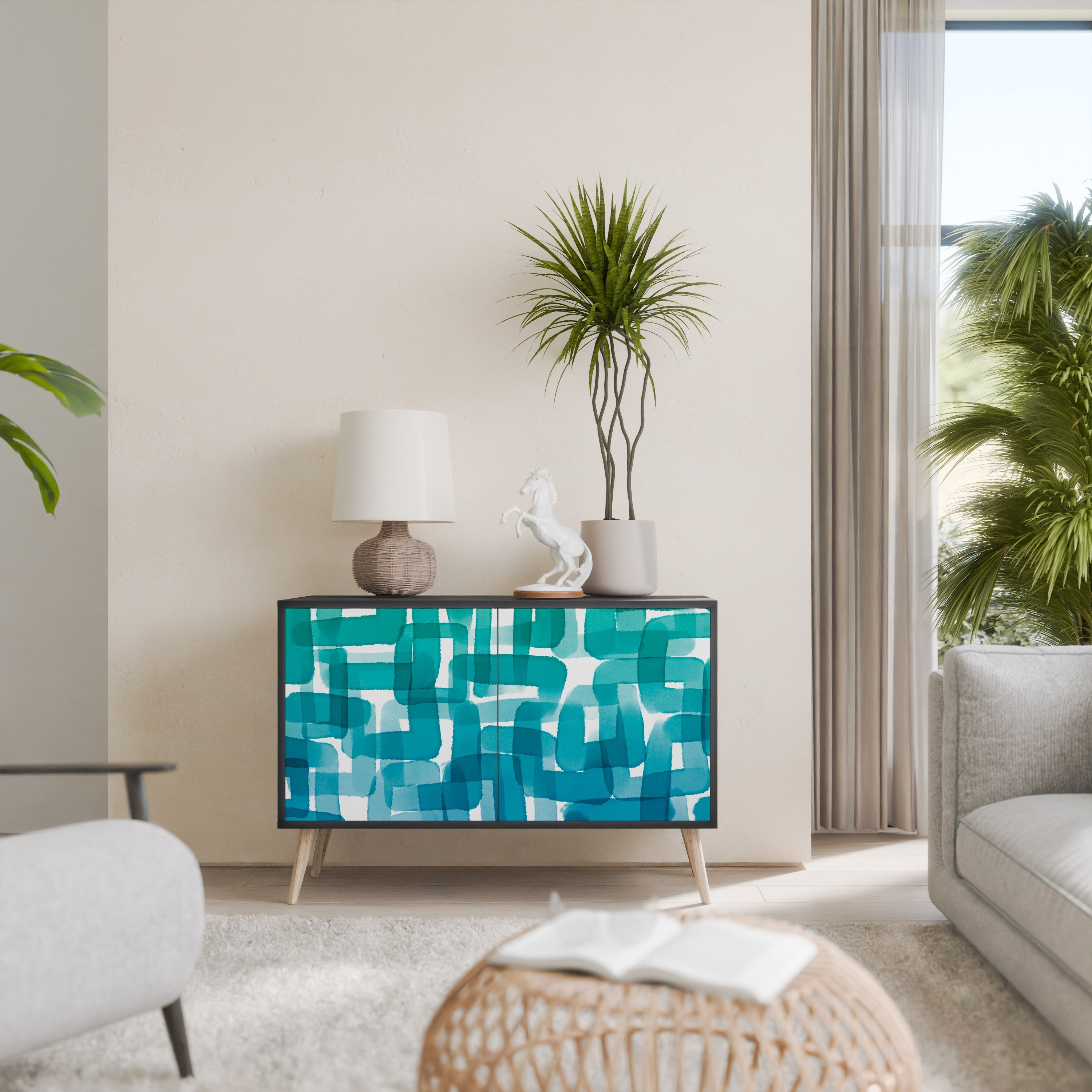 Buffet 2 portes TURQUOISE RECTANGLES finition noire