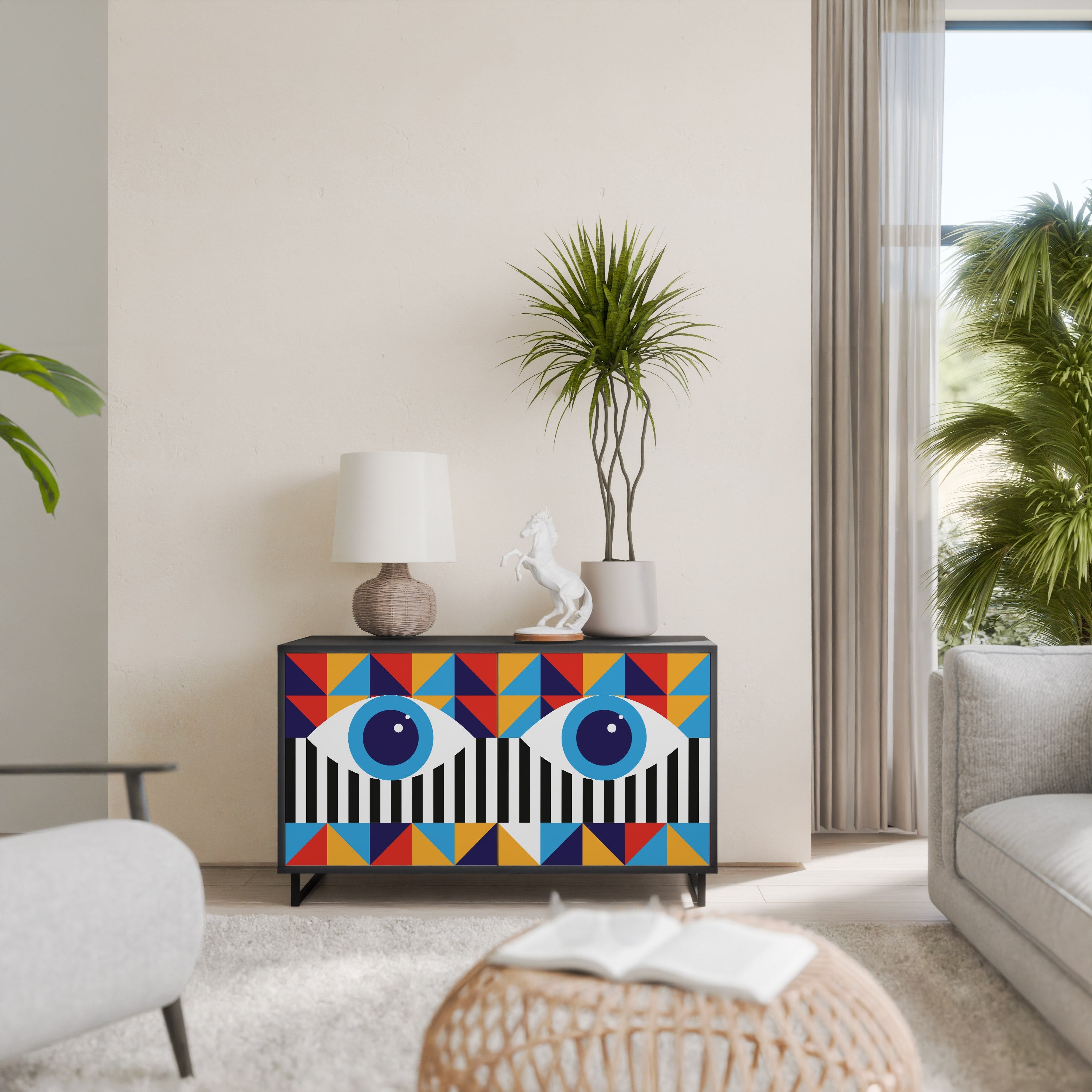 Buffet 2 portes ABSTRACTION ET GÉOMÉTRIE en finition noire