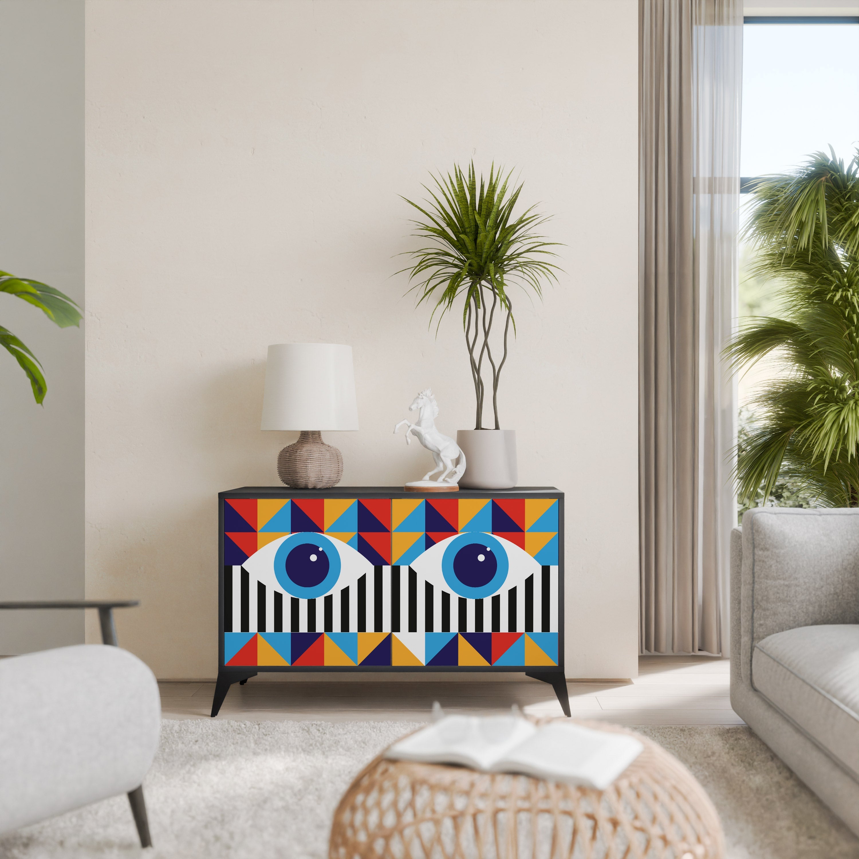 Buffet 2 portes ABSTRACTION ET GÉOMÉTRIE en finition noire