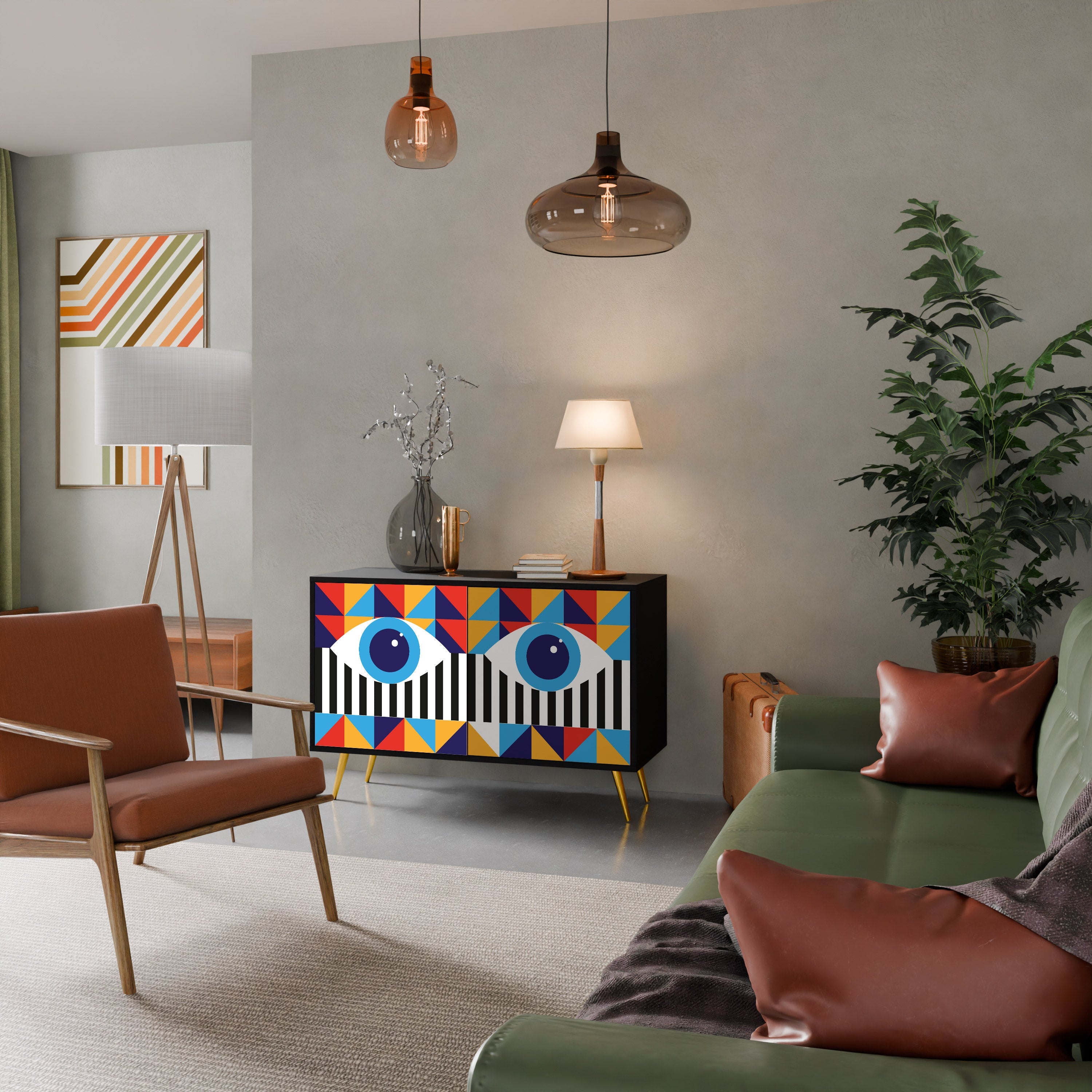 Buffet 2 portes ABSTRACTION ET GÉOMÉTRIE en finition noire