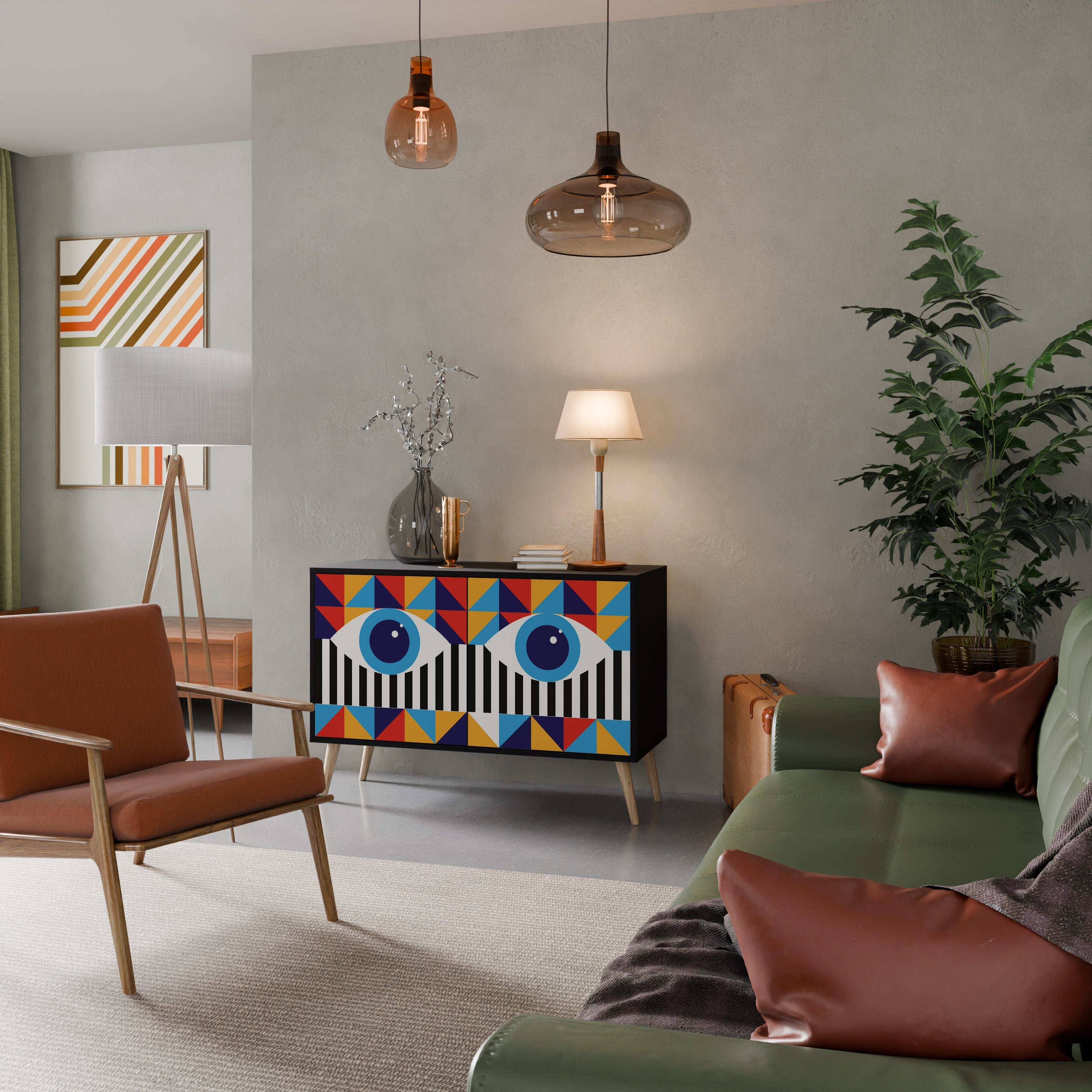 Buffet 2 portes ABSTRACTION ET GÉOMÉTRIE en finition noire