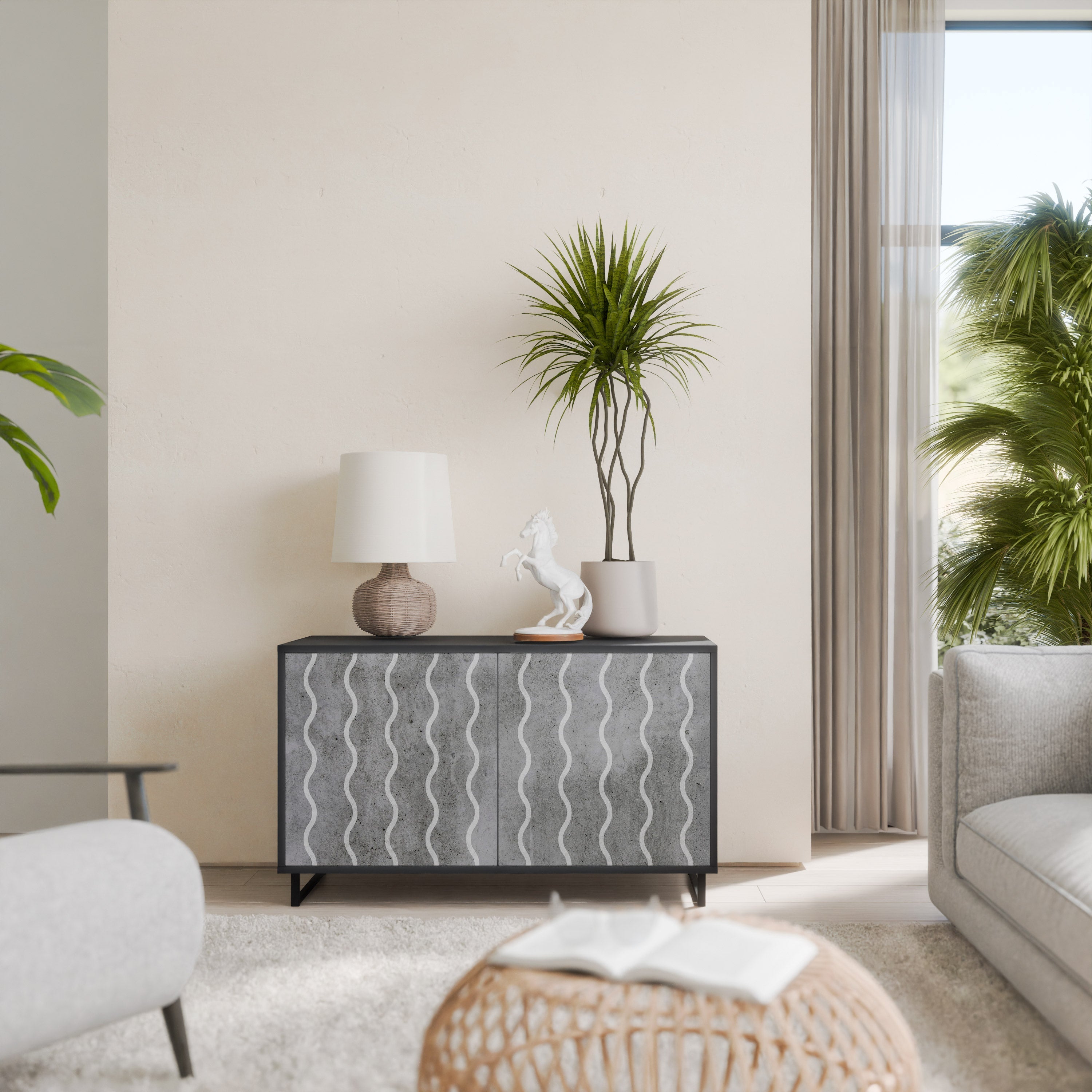 Buffet 2 portes WAVES OF CONCRETE en finition noire