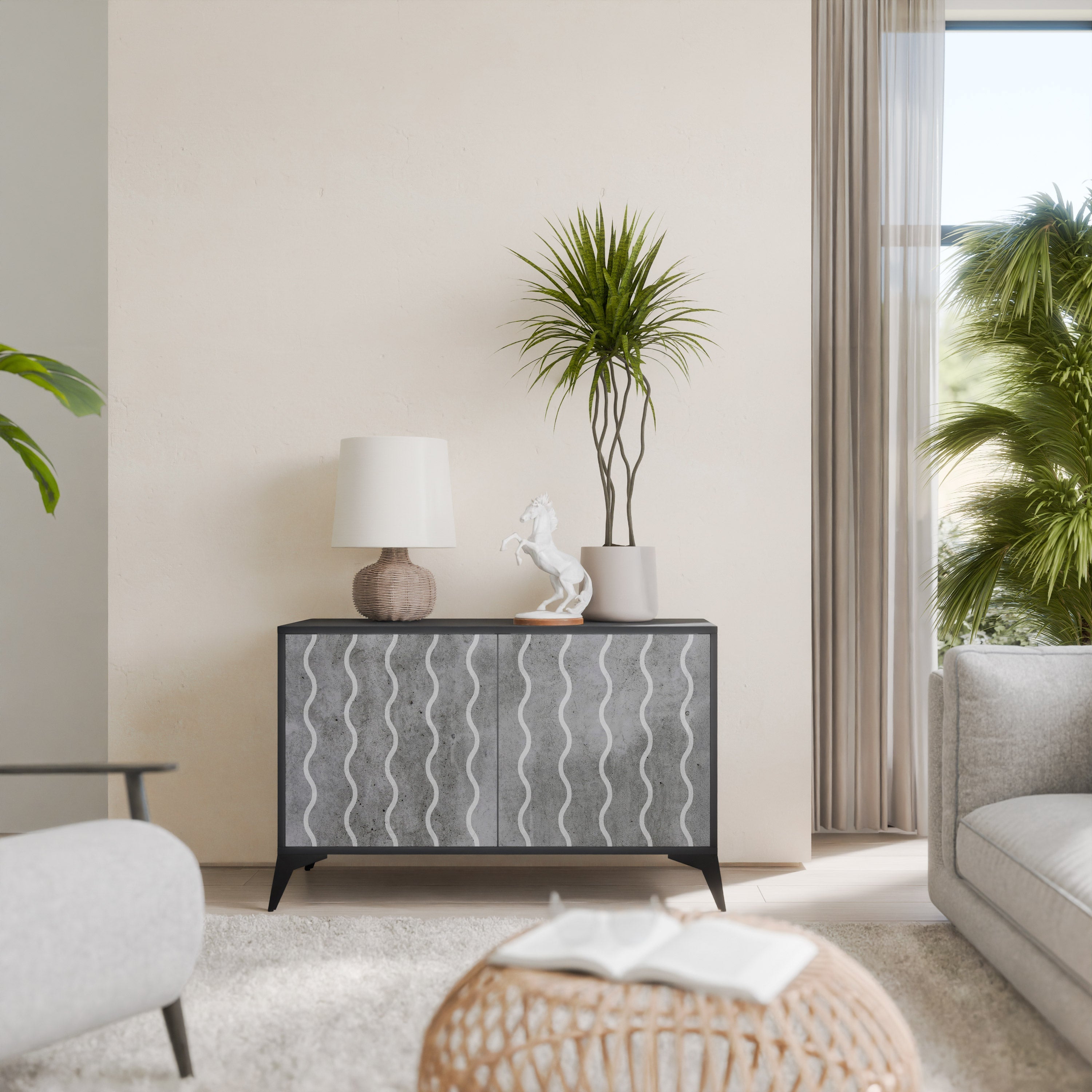 Buffet 2 portes WAVES OF CONCRETE en finition noire