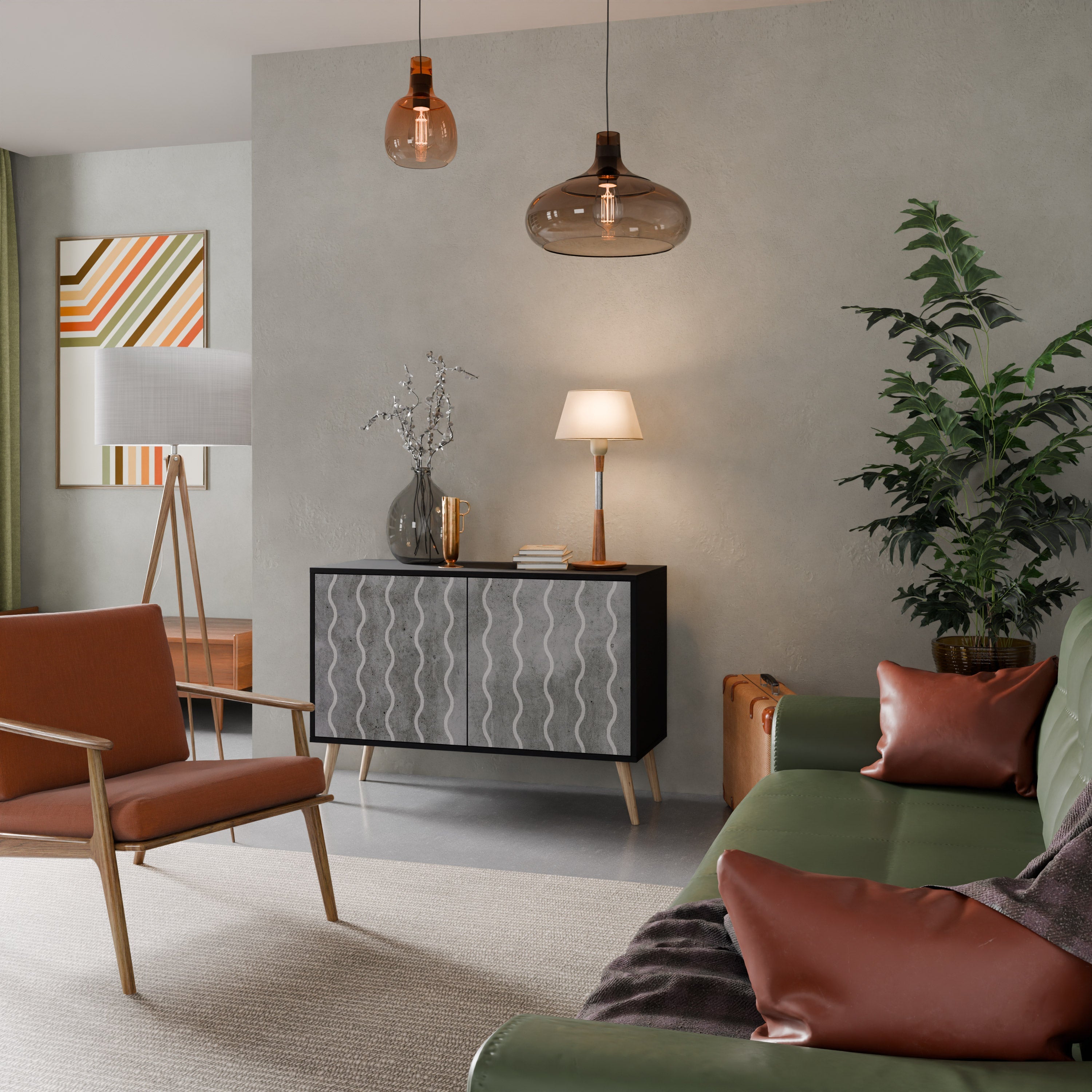 Buffet 2 portes WAVES OF CONCRETE en finition noire