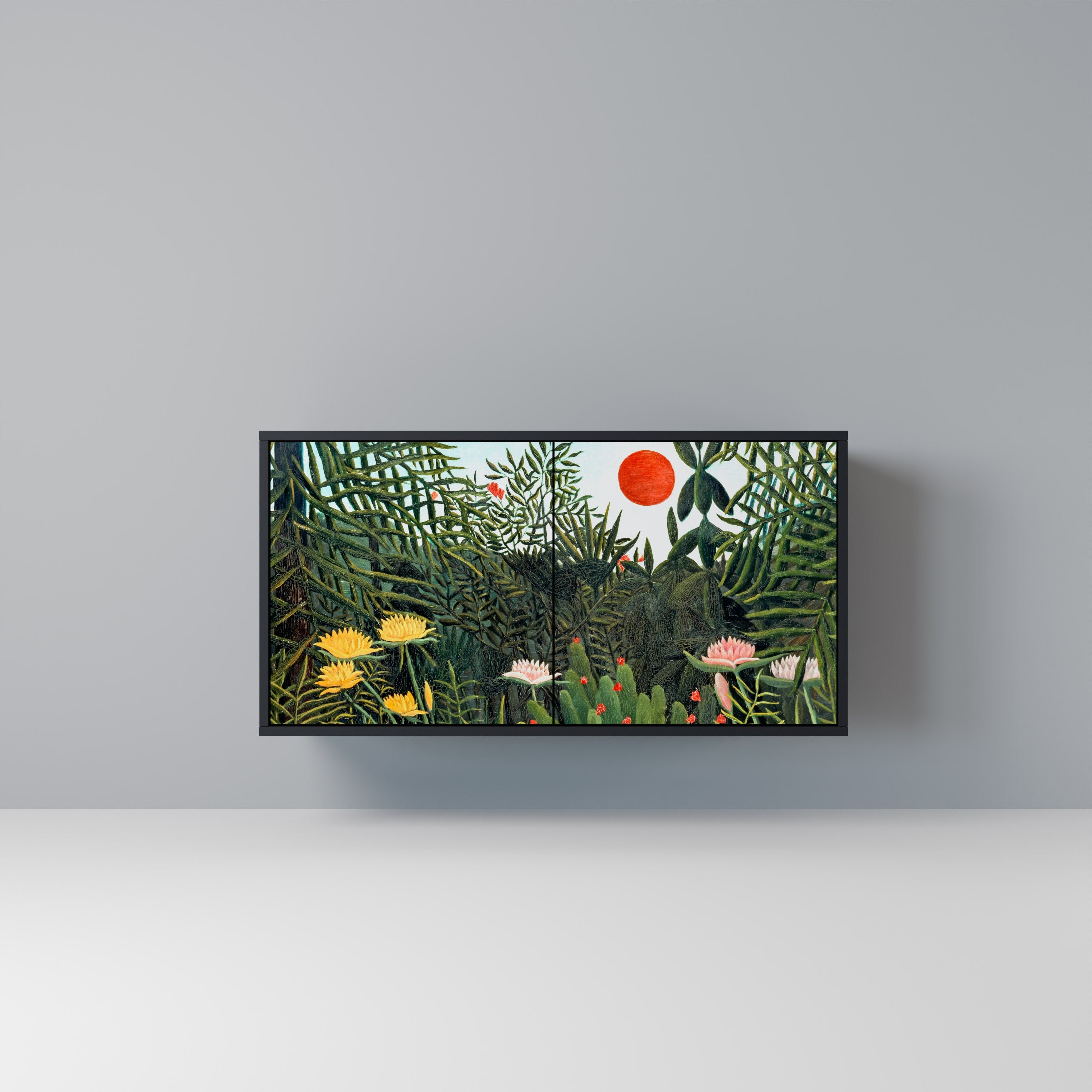 Buffet 2 portes FORÊT VIERGE AVEC COUCHER DE SOLEIL en finition noire