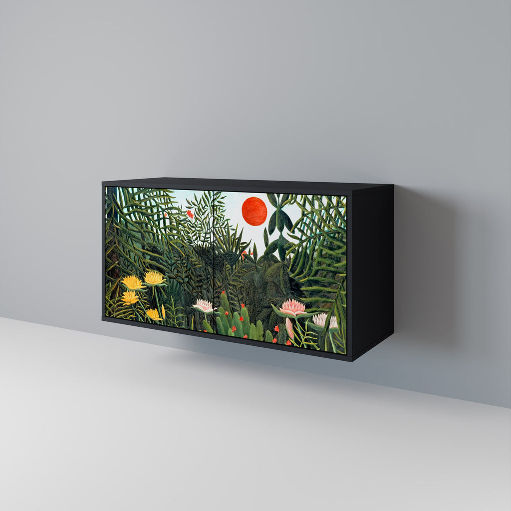 Buffet 2 portes FORÊT VIERGE AVEC COUCHER DE SOLEIL en finition noire