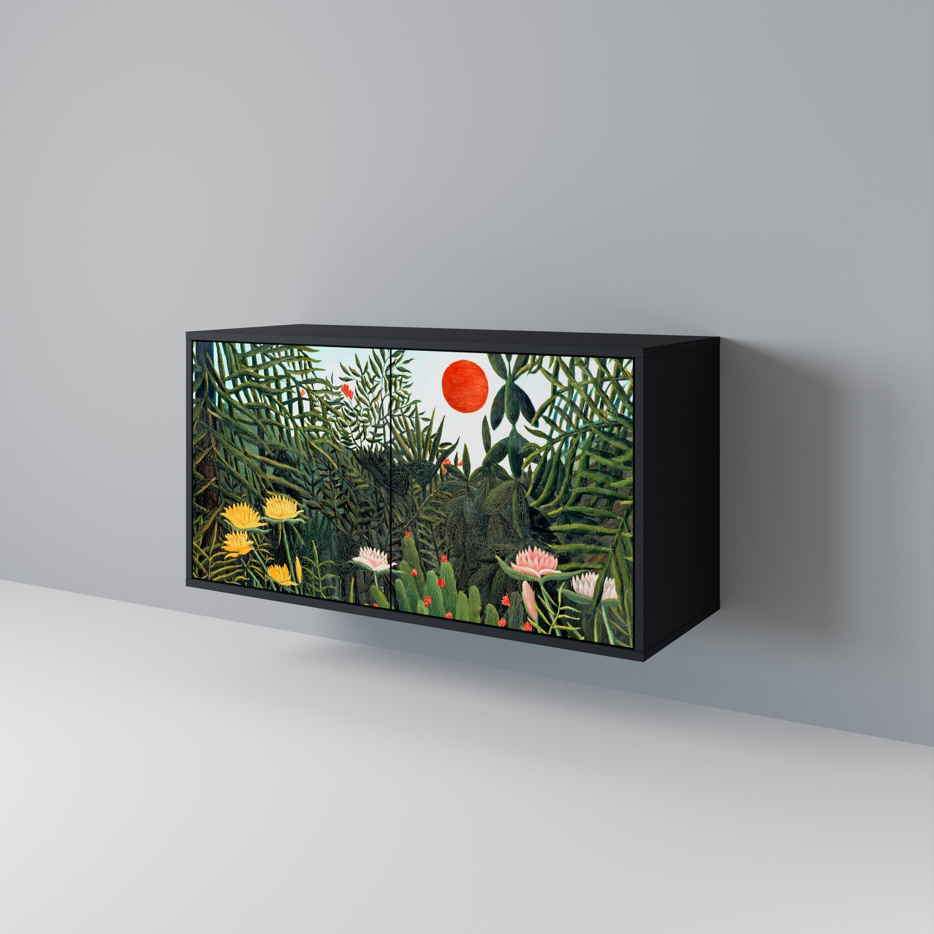 Buffet 2 portes FORÊT VIERGE AVEC COUCHER DE SOLEIL en finition noire