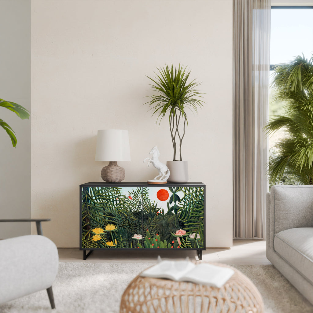 Buffet 2 portes FORÊT VIERGE AVEC COUCHER DE SOLEIL en finition noire