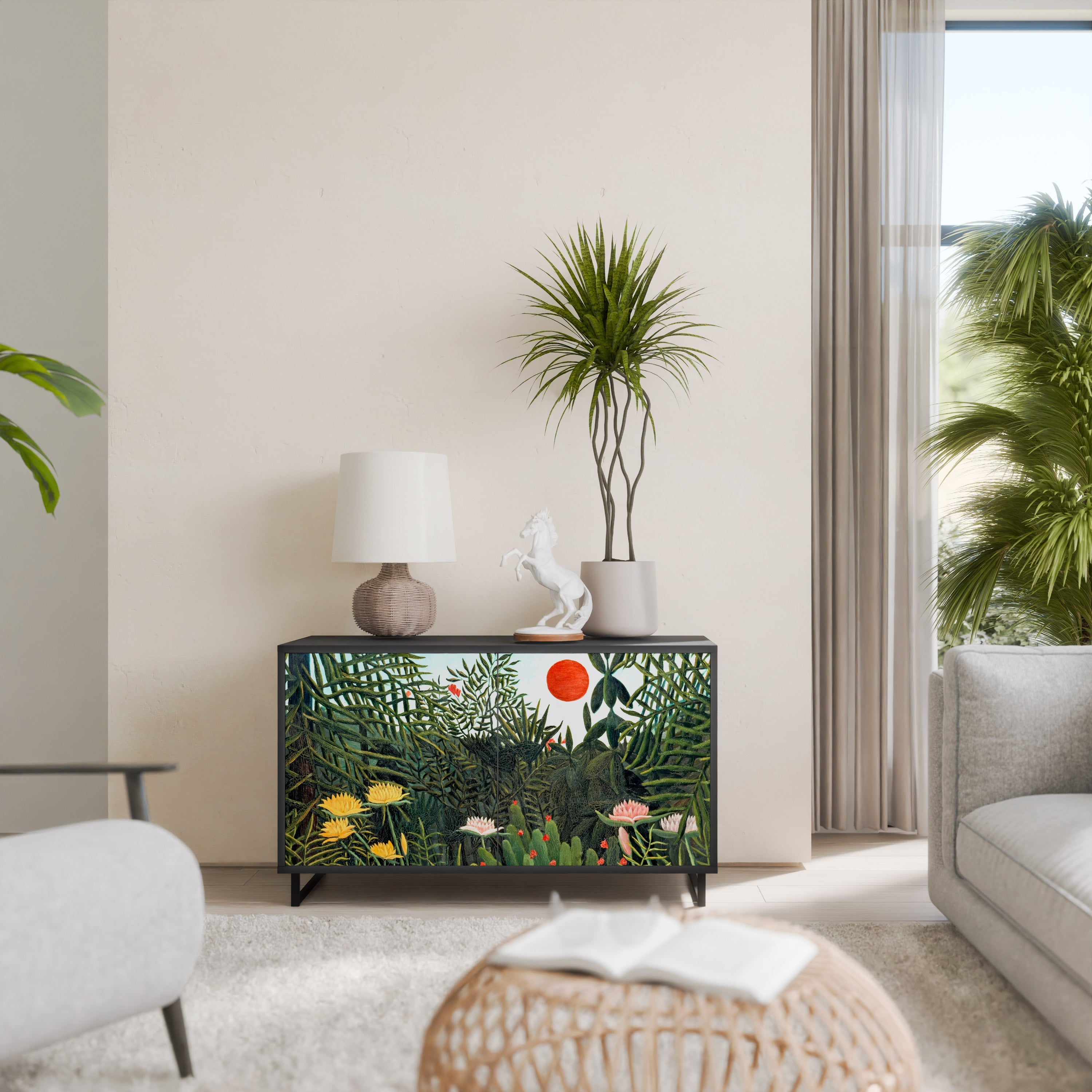 Buffet 2 portes FORÊT VIERGE AVEC COUCHER DE SOLEIL en finition noire