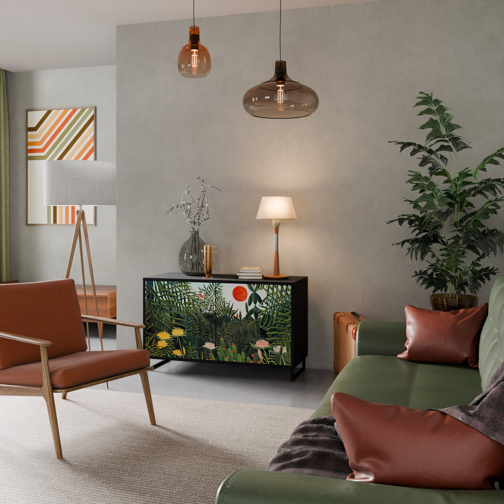 Buffet 2 portes FORÊT VIERGE AVEC COUCHER DE SOLEIL en finition noire