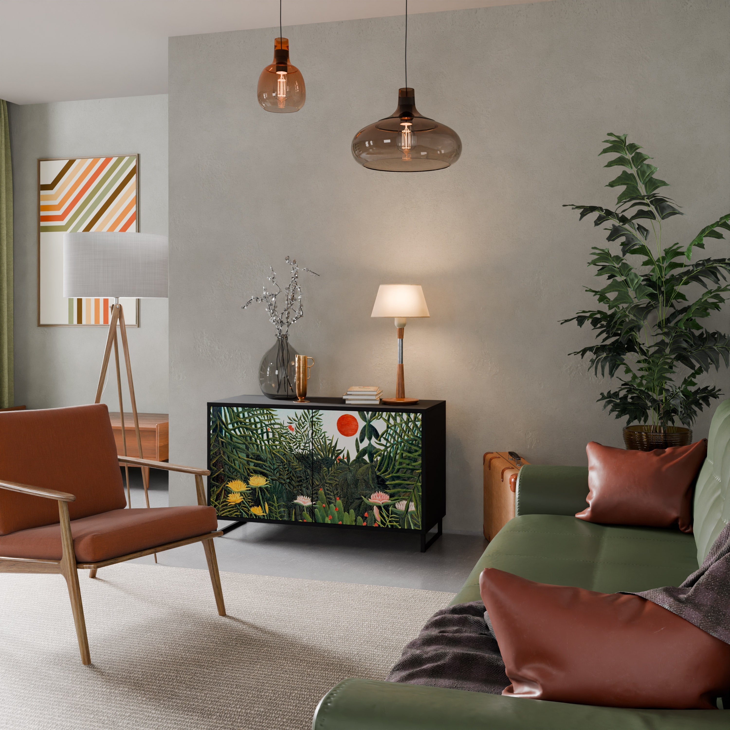 Buffet 2 portes FORÊT VIERGE AVEC COUCHER DE SOLEIL en finition noire