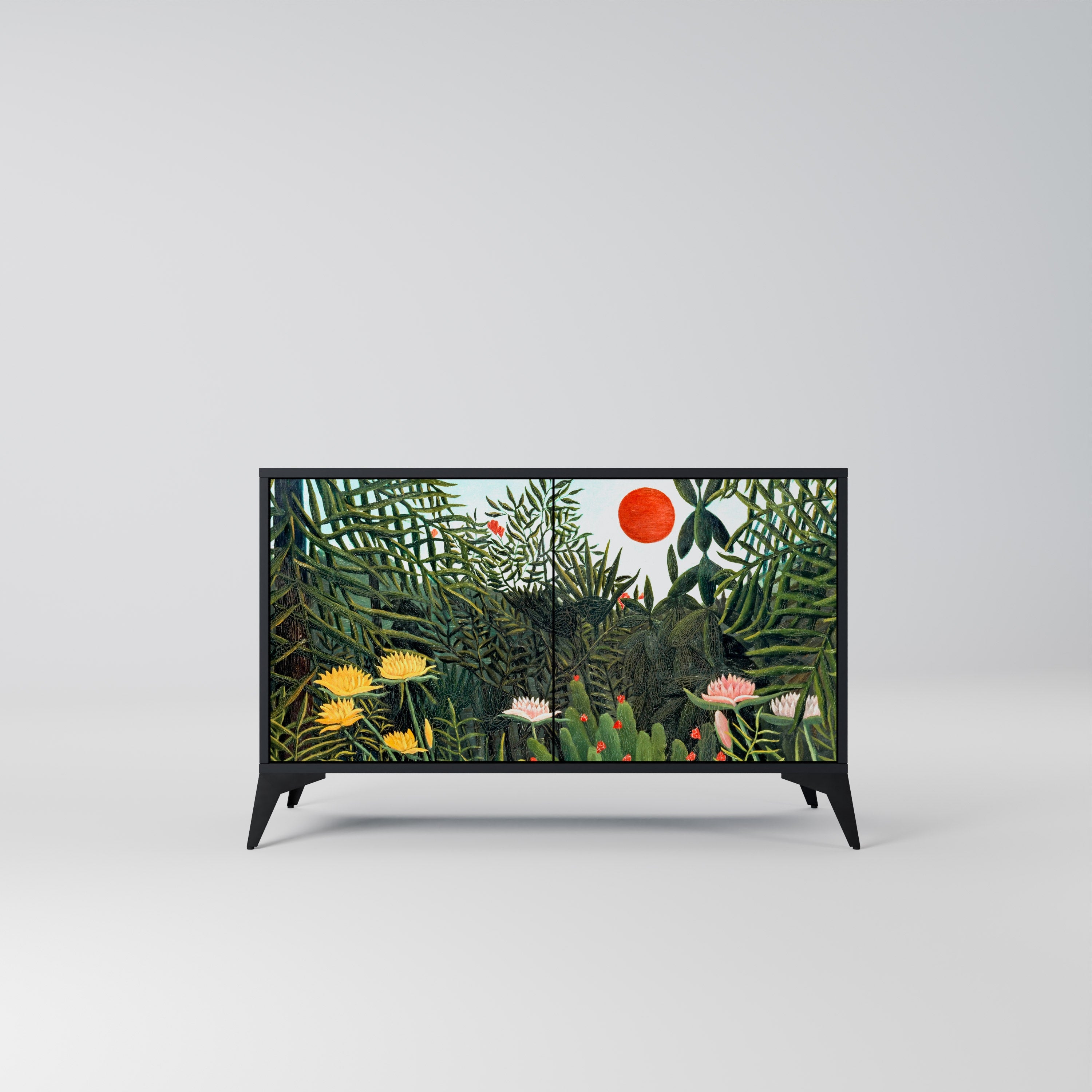 Buffet 2 portes FORÊT VIERGE AVEC COUCHER DE SOLEIL en finition noire