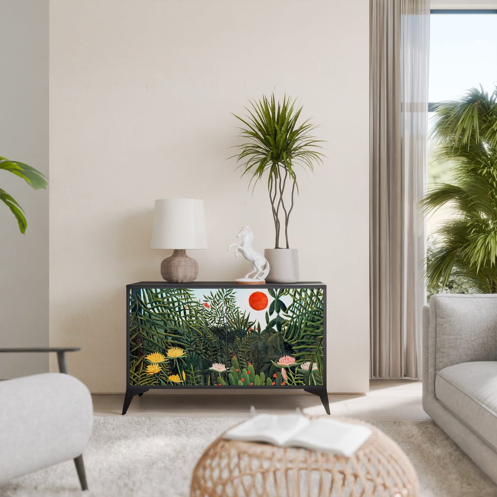Buffet 2 portes FORÊT VIERGE AVEC COUCHER DE SOLEIL en finition noire