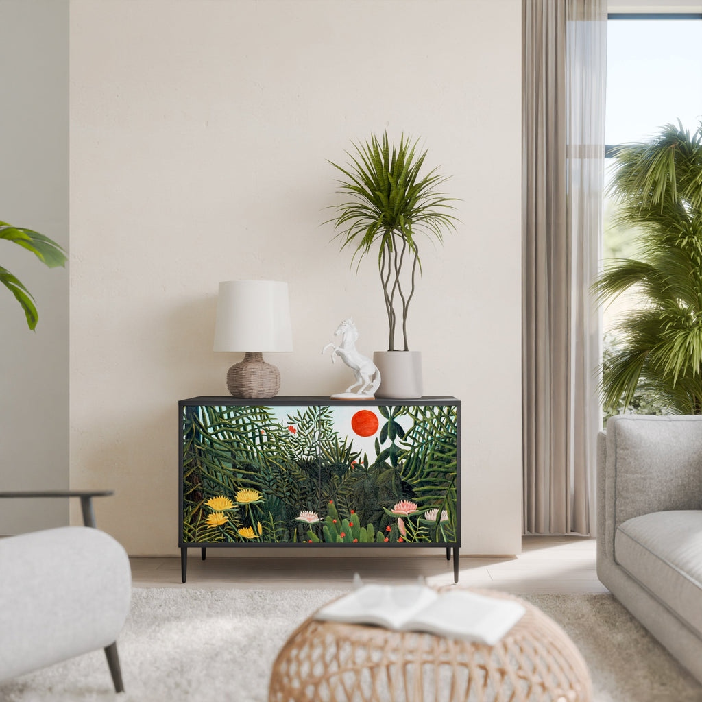 Buffet 2 portes FORÊT VIERGE AVEC COUCHER DE SOLEIL en finition noire