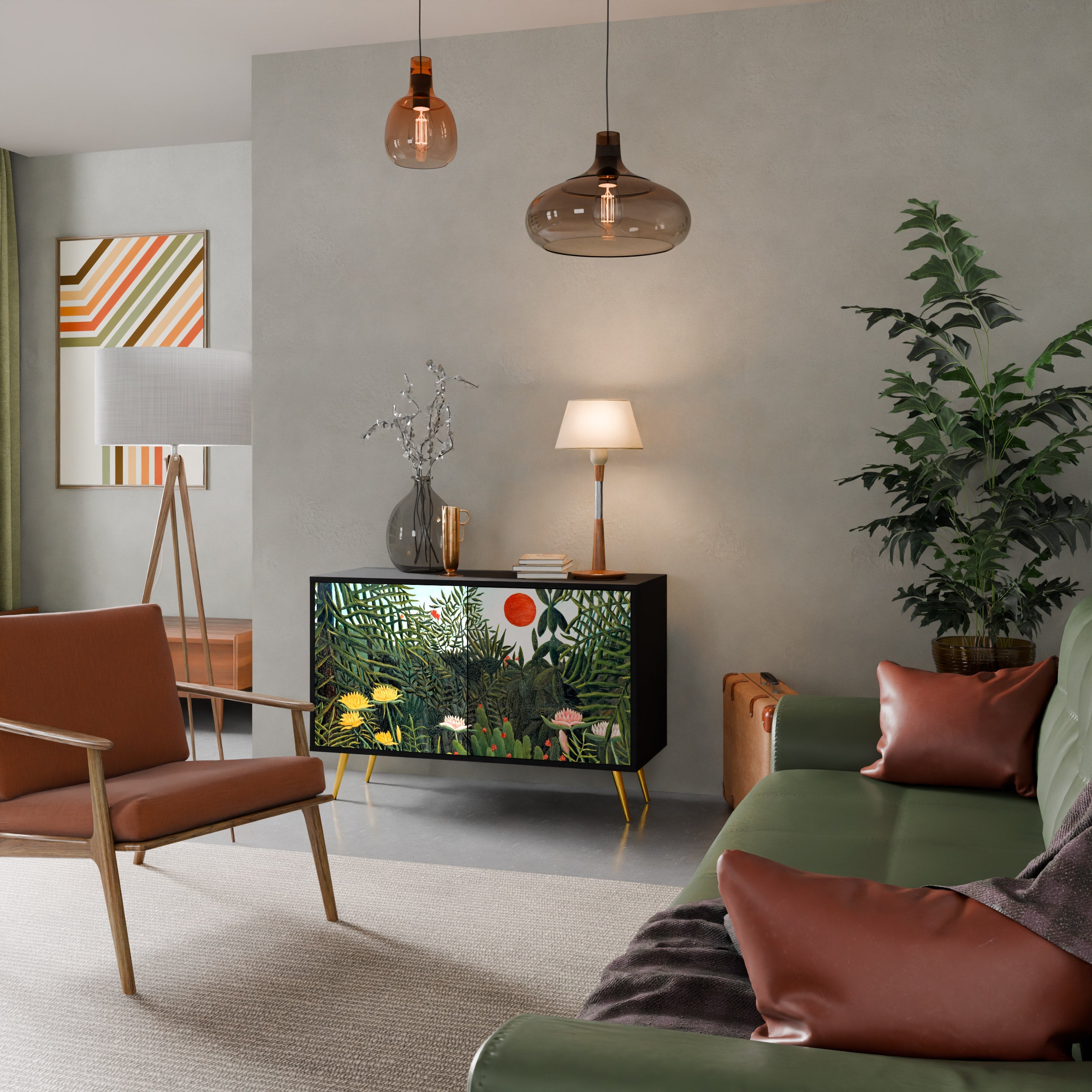 Buffet 2 portes FORÊT VIERGE AVEC COUCHER DE SOLEIL en finition noire