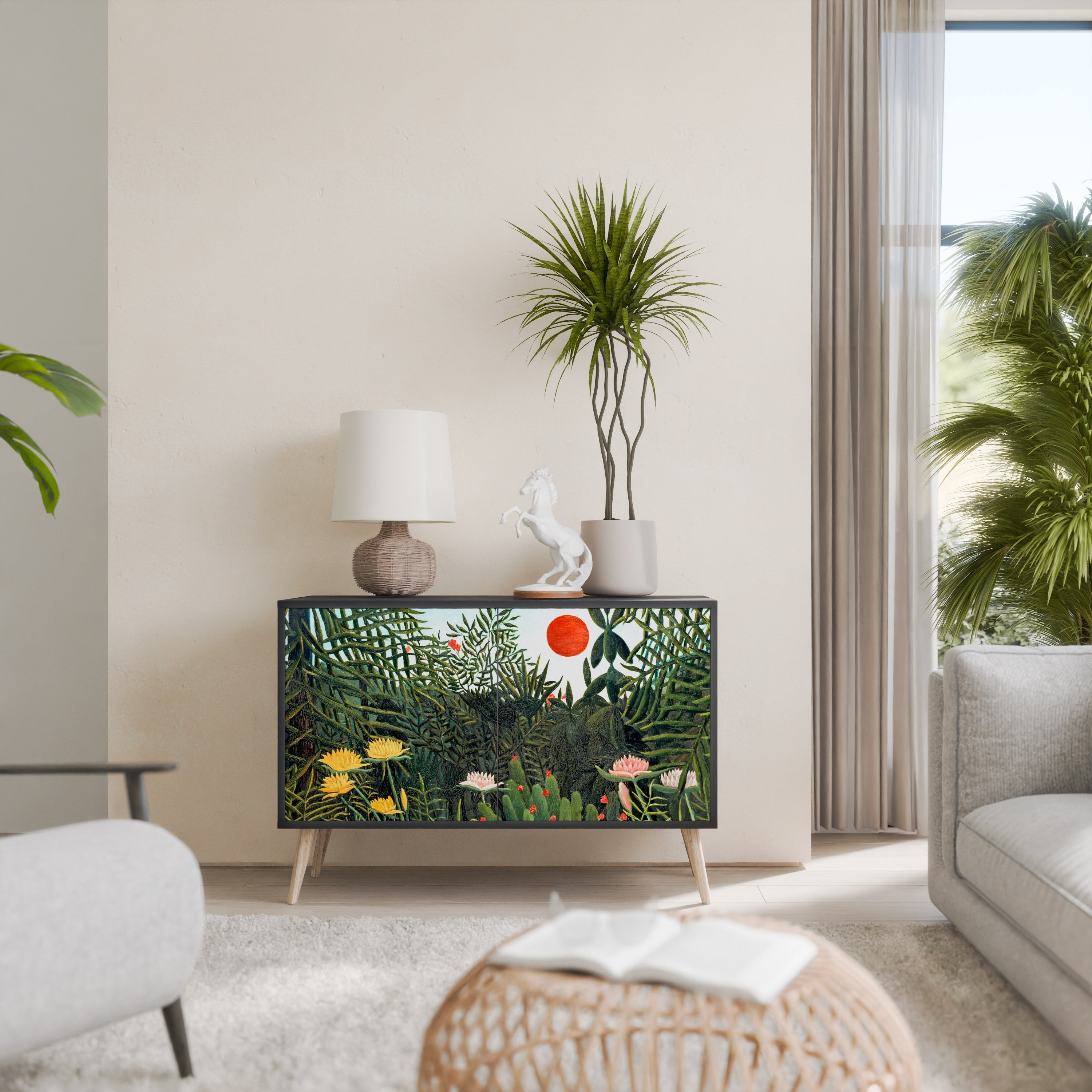 Buffet 2 portes FORÊT VIERGE AVEC COUCHER DE SOLEIL en finition noire