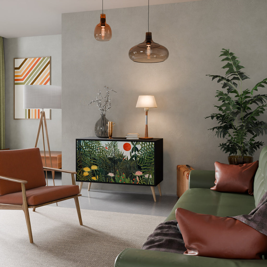 Buffet 2 portes FORÊT VIERGE AVEC COUCHER DE SOLEIL en finition noire