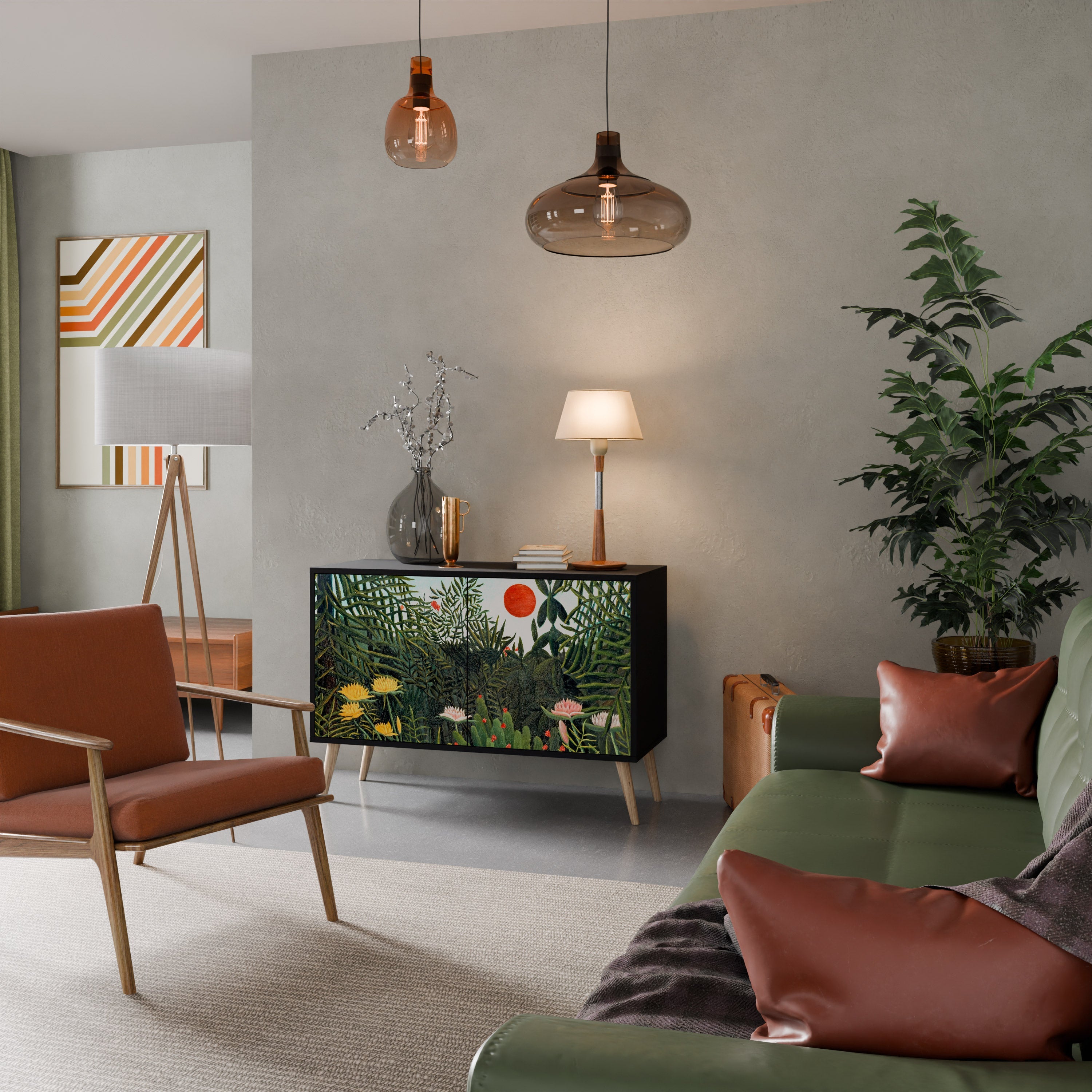 Buffet 2 portes FORÊT VIERGE AVEC COUCHER DE SOLEIL en finition noire