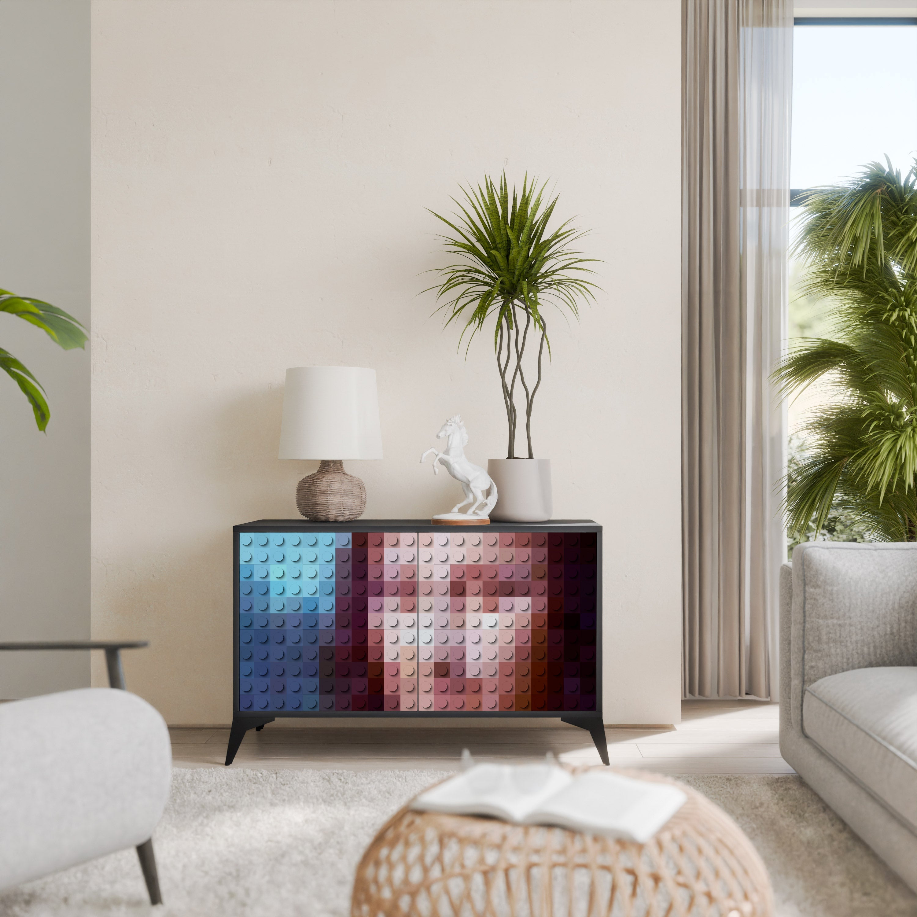 Buffet 2 portes CONSTRUCTIVE ART en finition noire