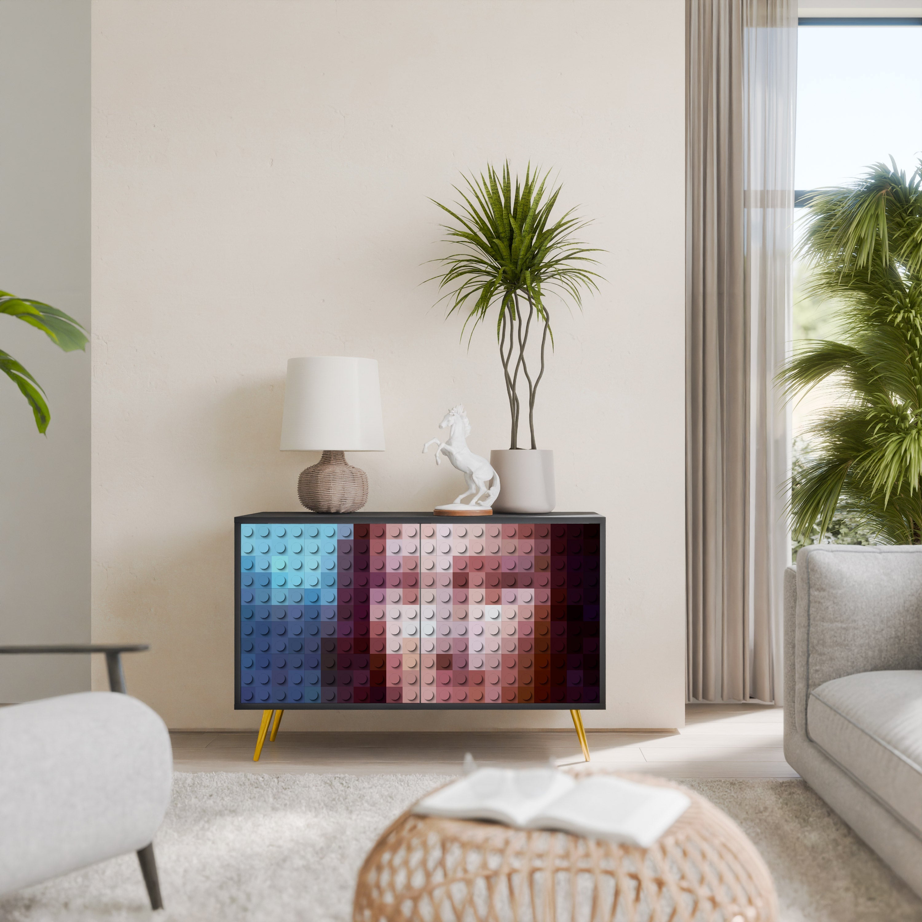 Buffet 2 portes CONSTRUCTIVE ART en finition noire