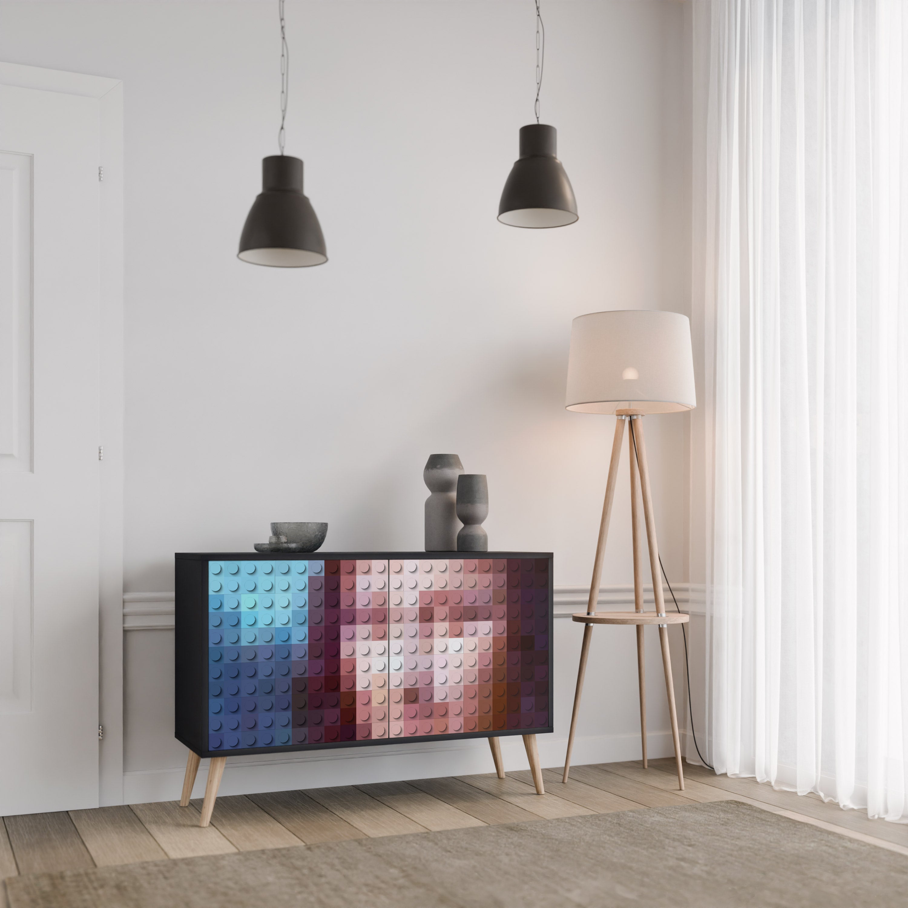 Buffet 2 portes CONSTRUCTIVE ART en finition noire