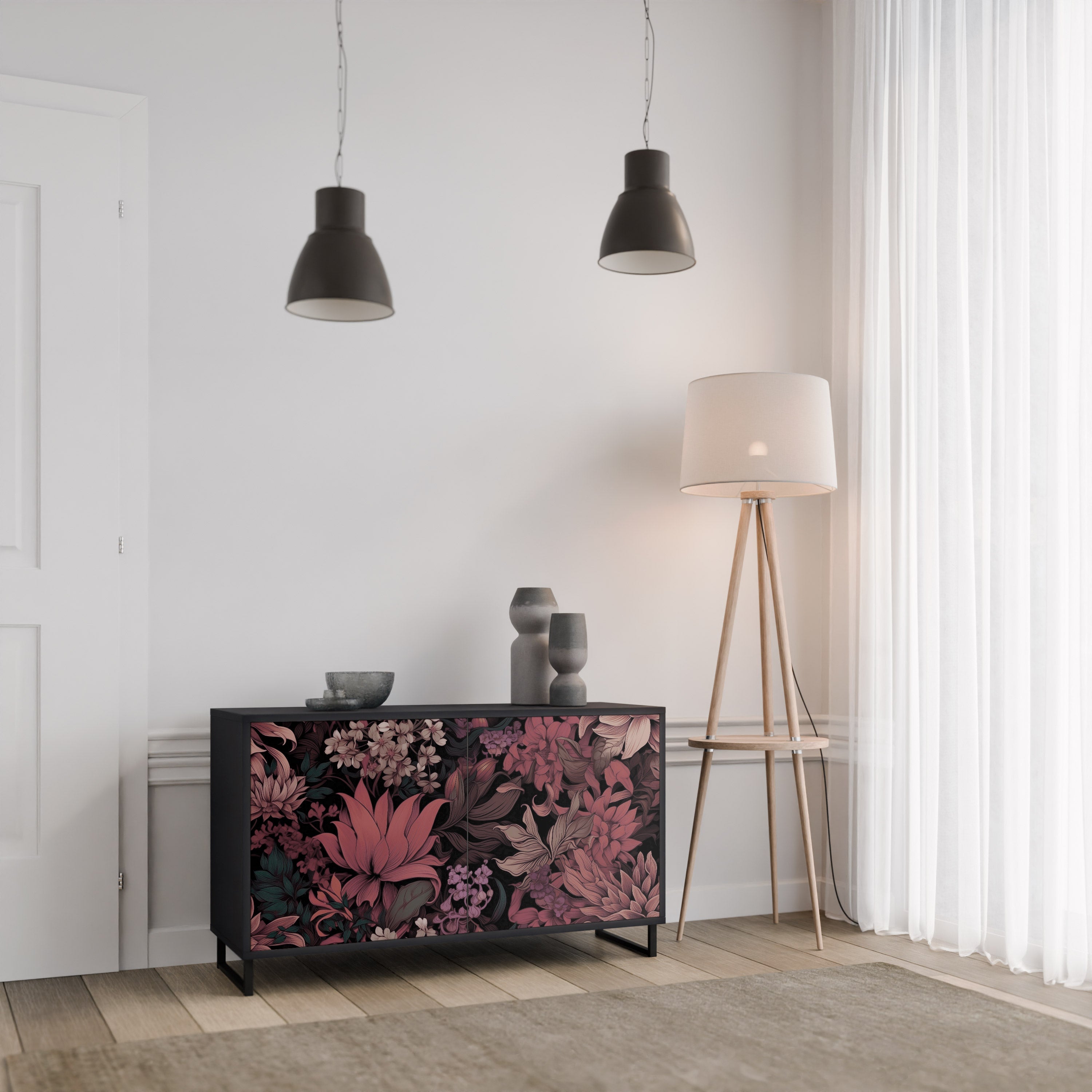 Buffet 2 portes FLORAL WHISPER finition noire