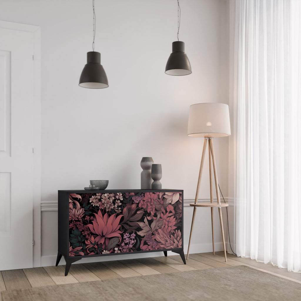 Buffet 2 portes FLORAL WHISPER finition noire