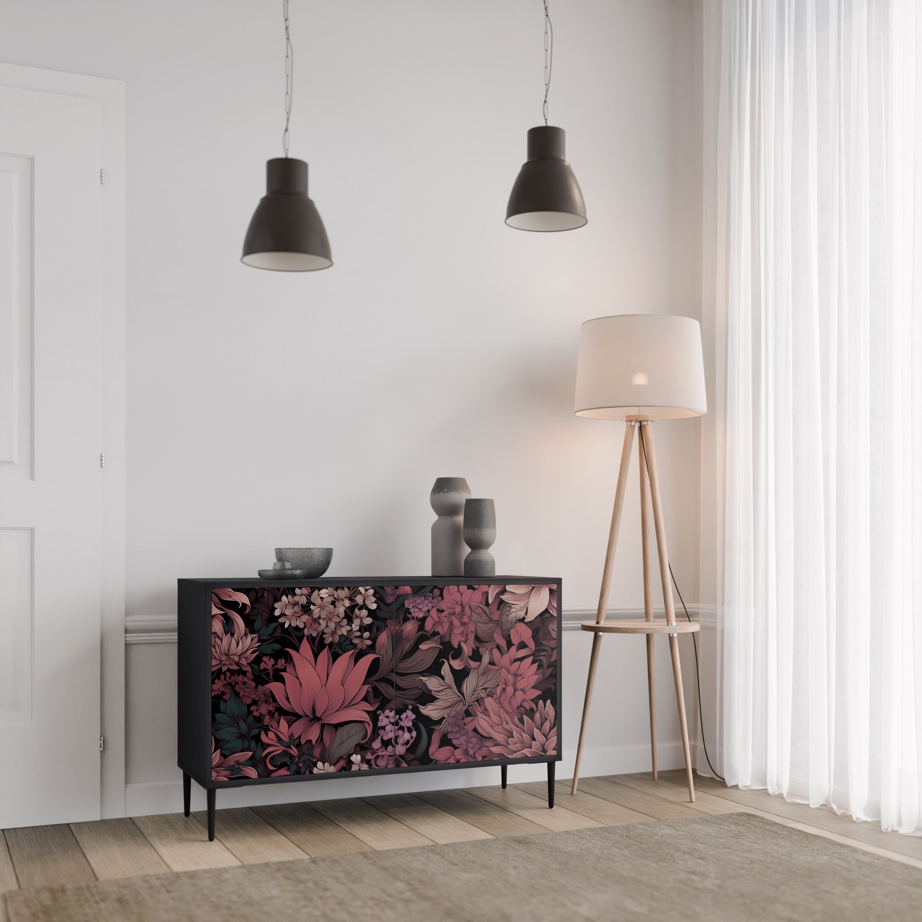 Buffet 2 portes FLORAL WHISPER finition noire