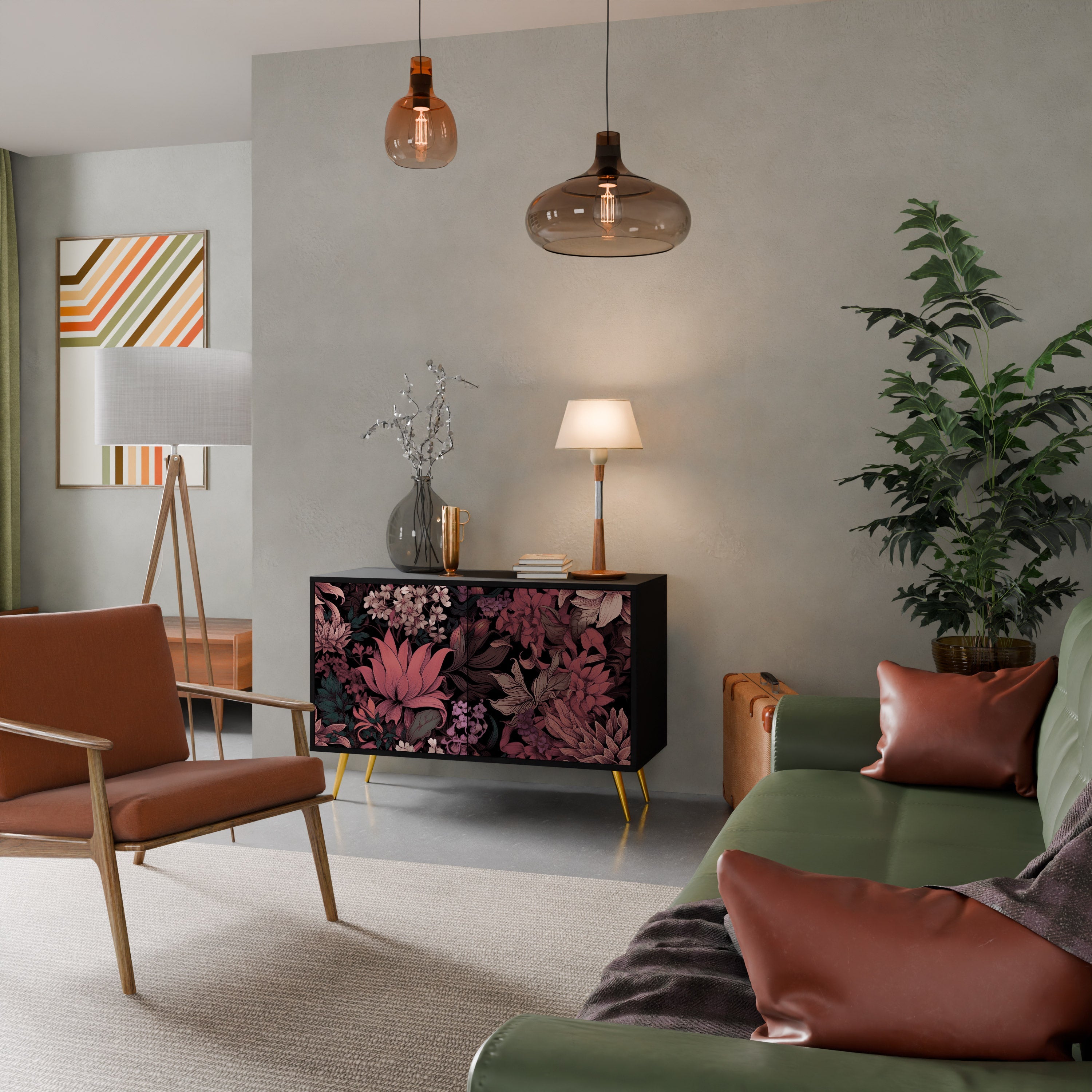 Buffet 2 portes FLORAL WHISPER finition noire