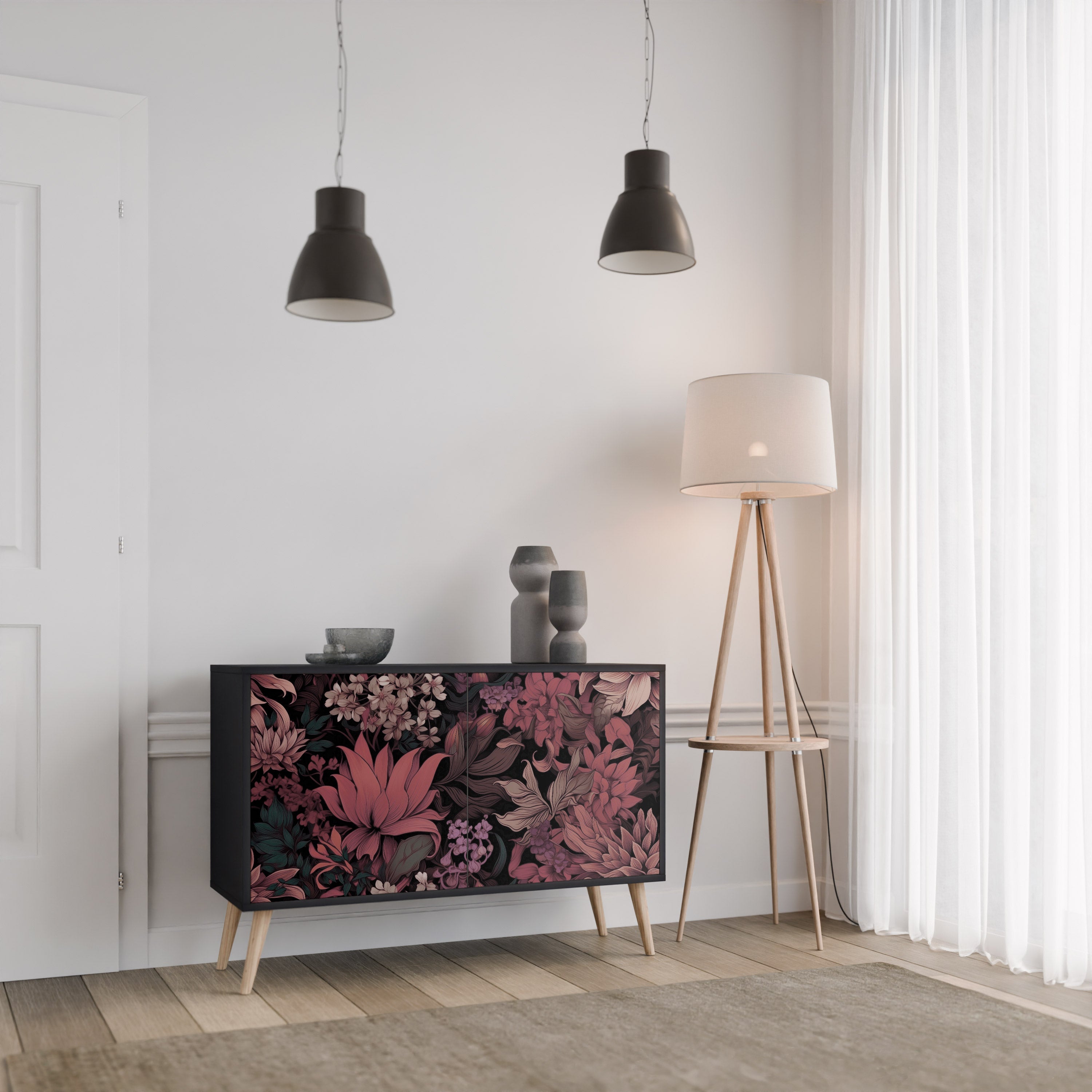 Buffet 2 portes FLORAL WHISPER finition noire