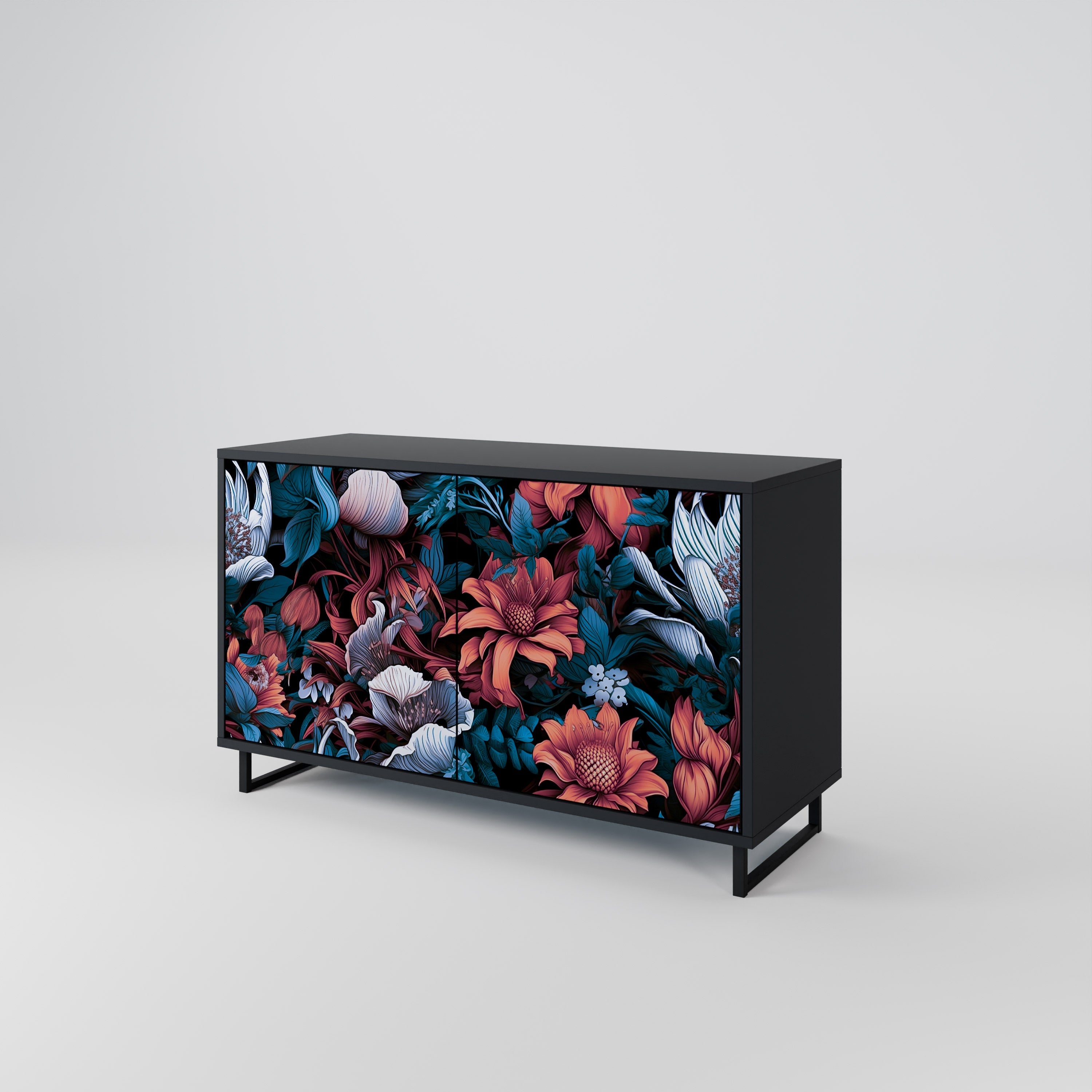 Buffet 2 portes ETHEREAL BLOSSOMS finition noire