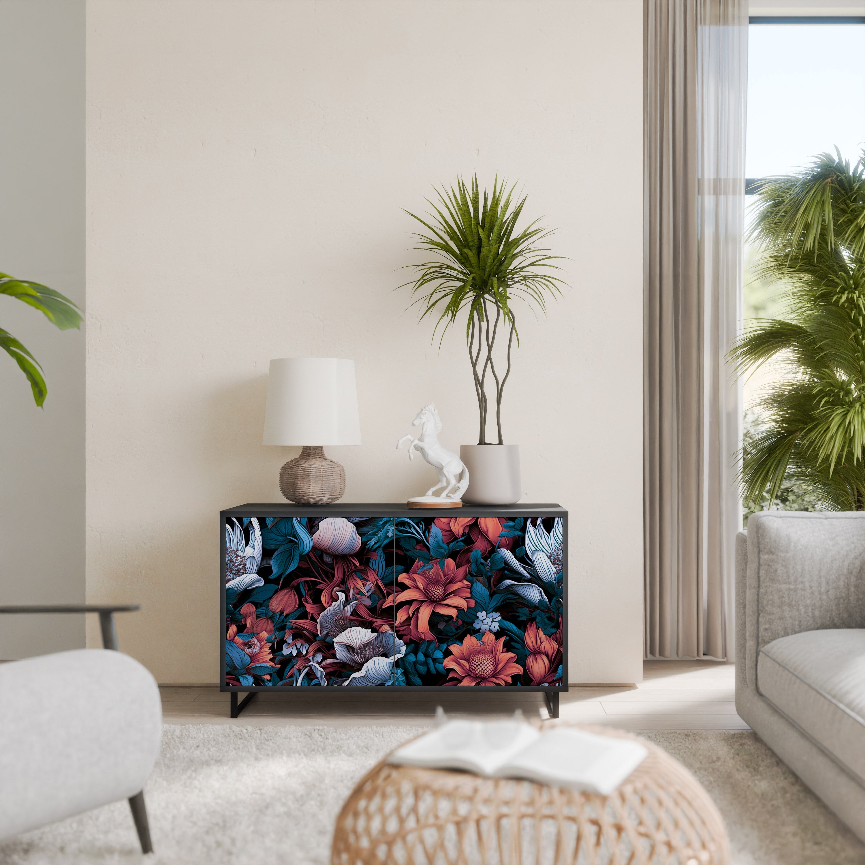 Buffet 2 portes ETHEREAL BLOSSOMS finition noire