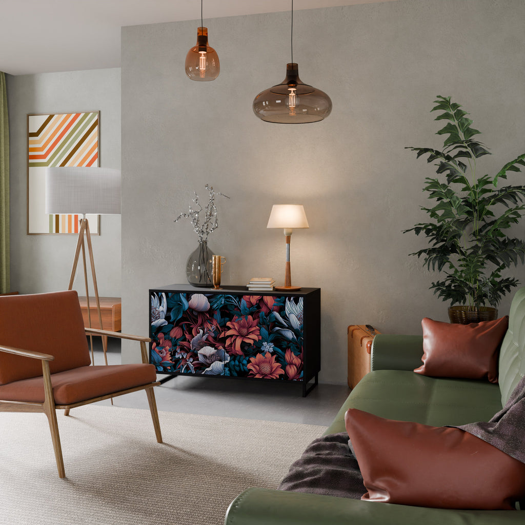 Buffet 2 portes ETHEREAL BLOSSOMS finition noire