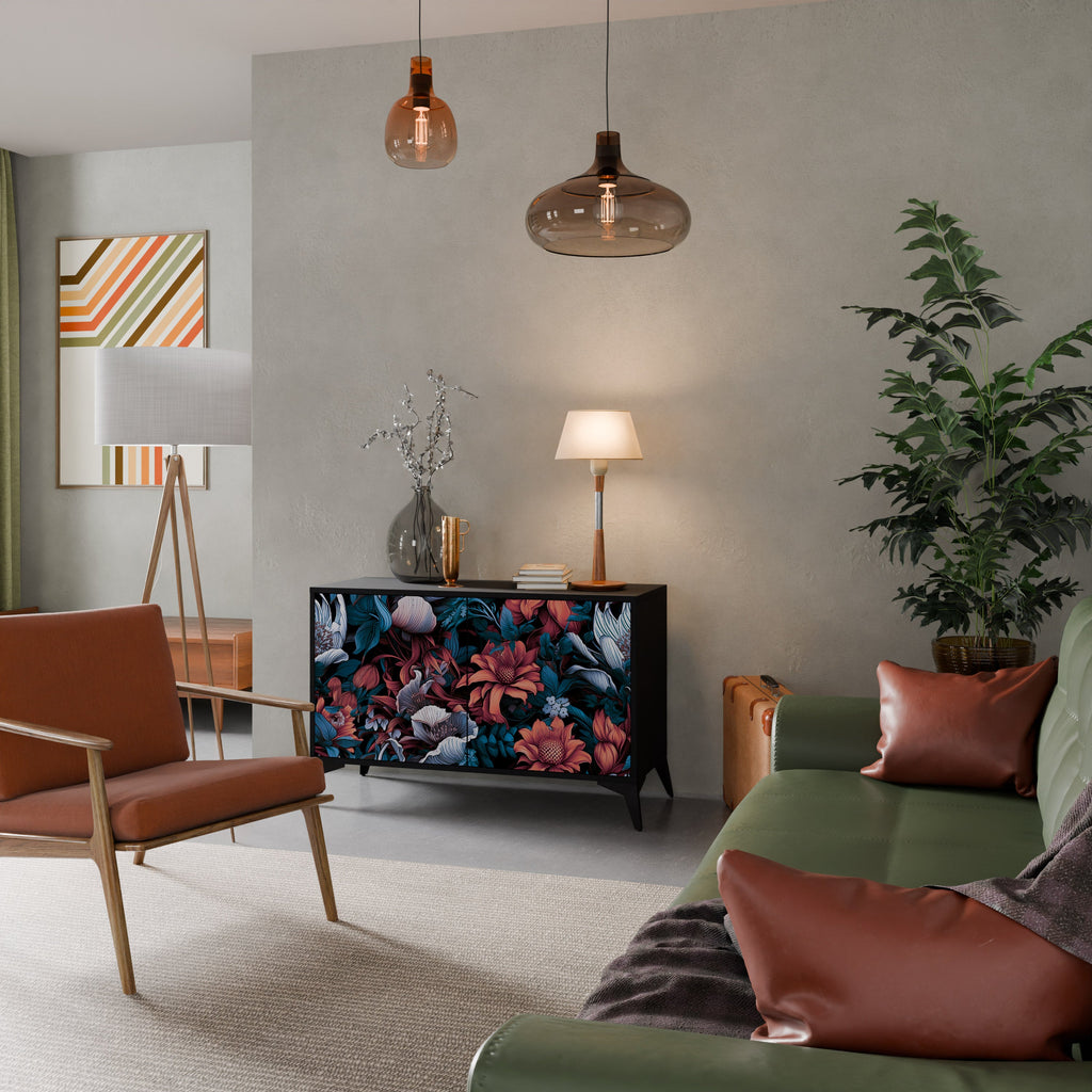 Buffet 2 portes ETHEREAL BLOSSOMS finition noire