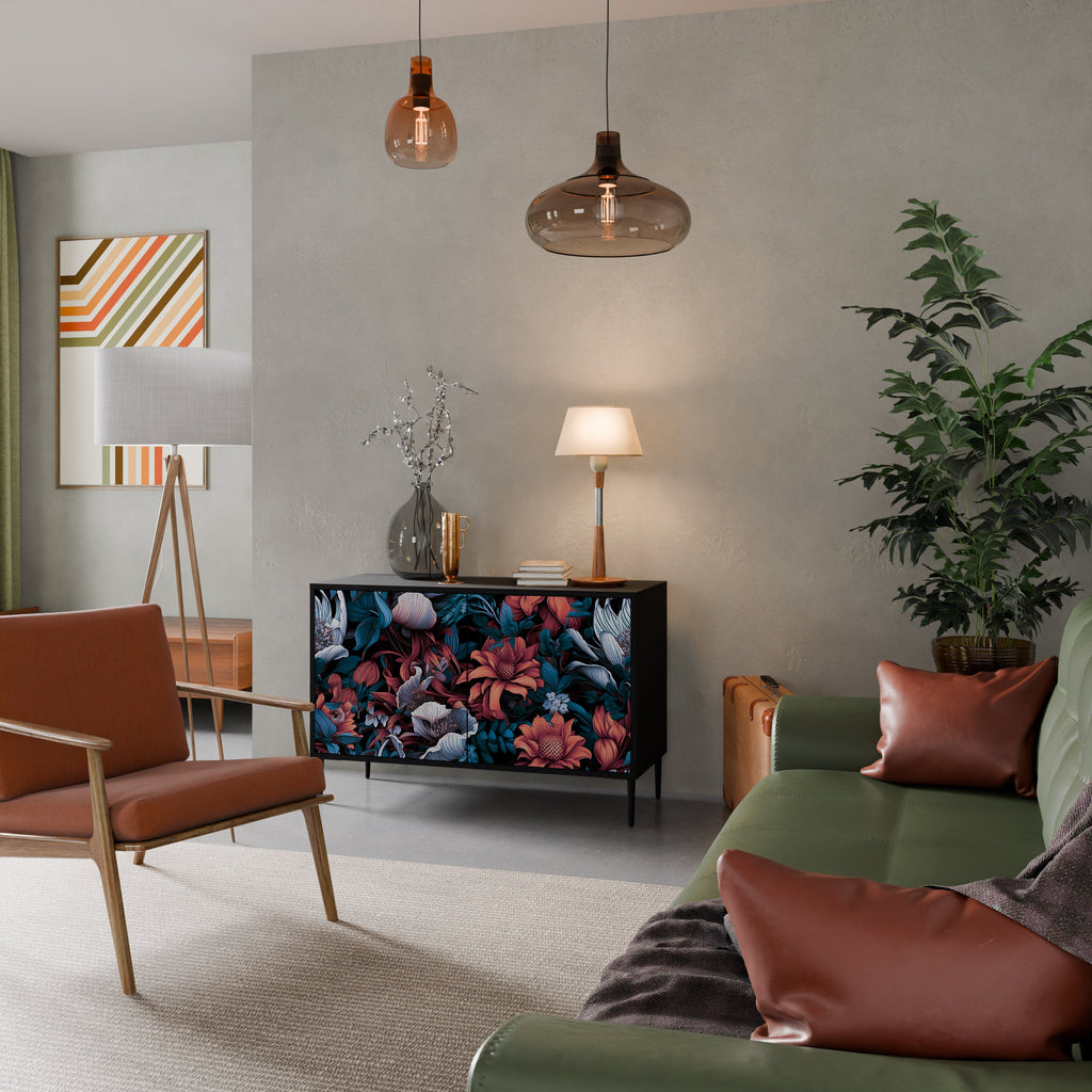 Buffet 2 portes ETHEREAL BLOSSOMS finition noire