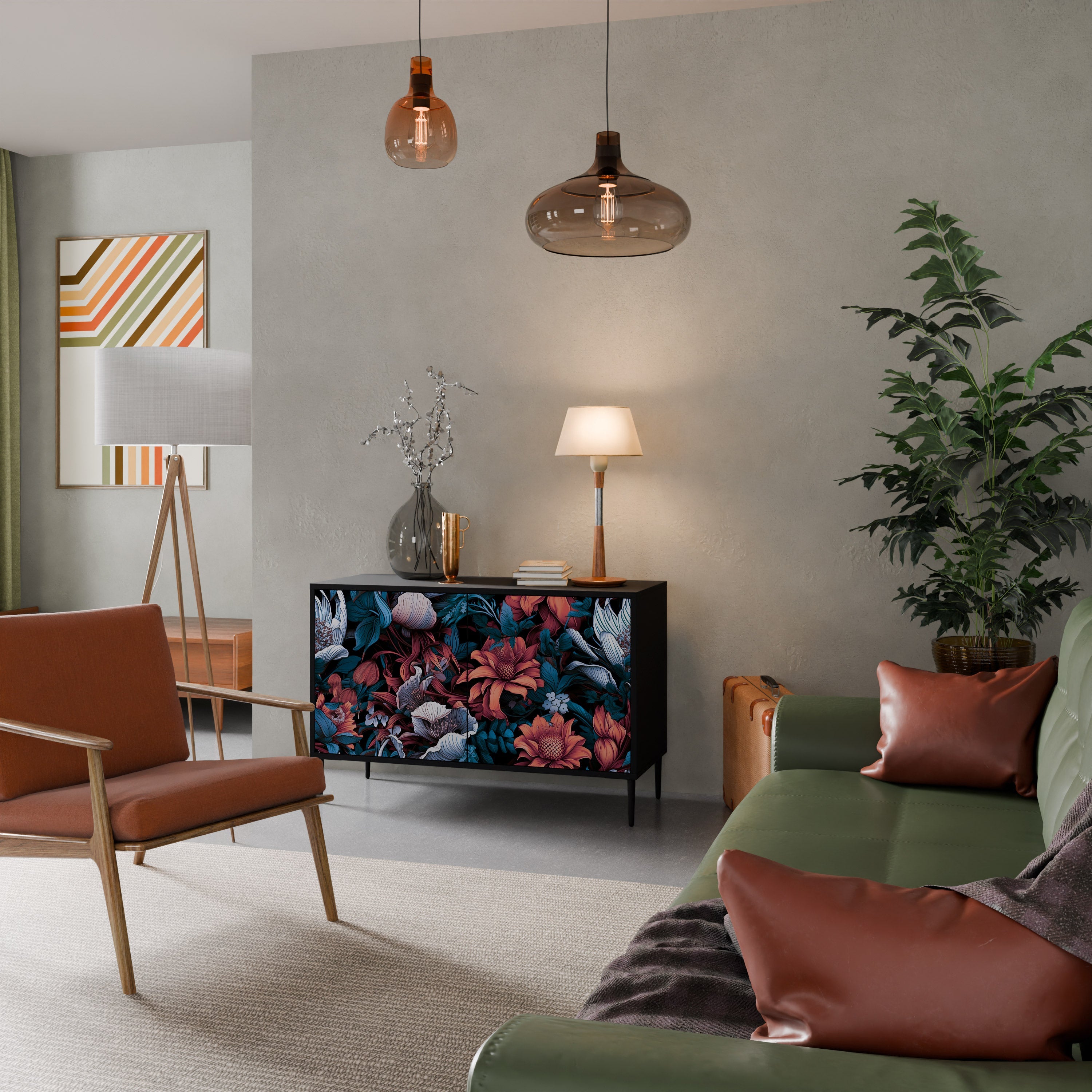 Buffet 2 portes ETHEREAL BLOSSOMS finition noire