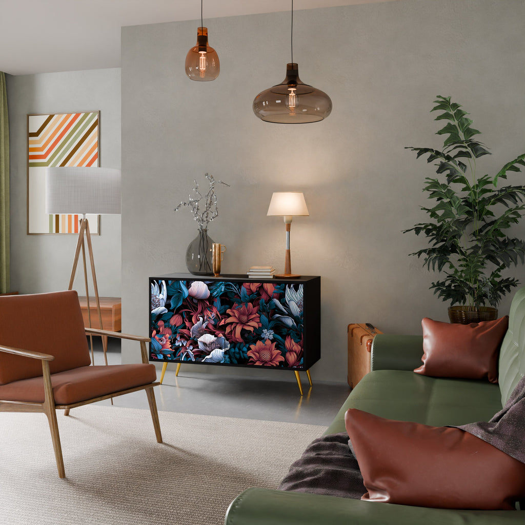 Buffet 2 portes ETHEREAL BLOSSOMS finition noire