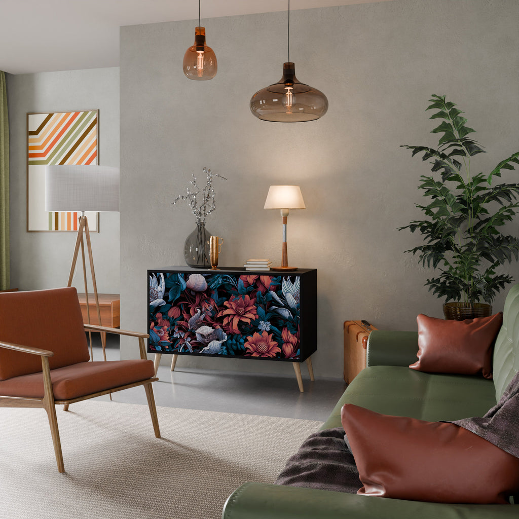 Buffet 2 portes ETHEREAL BLOSSOMS finition noire