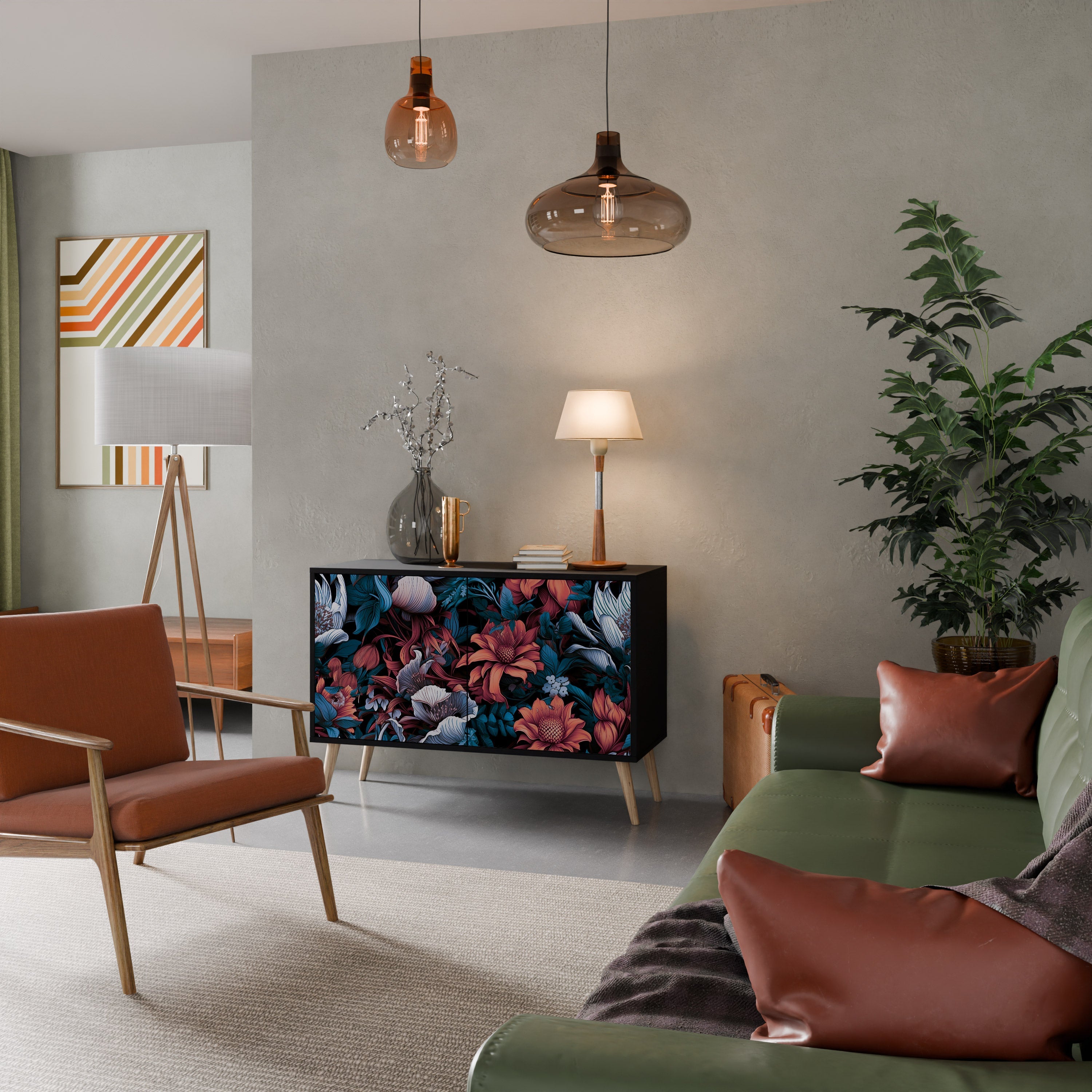 Buffet 2 portes ETHEREAL BLOSSOMS finition noire