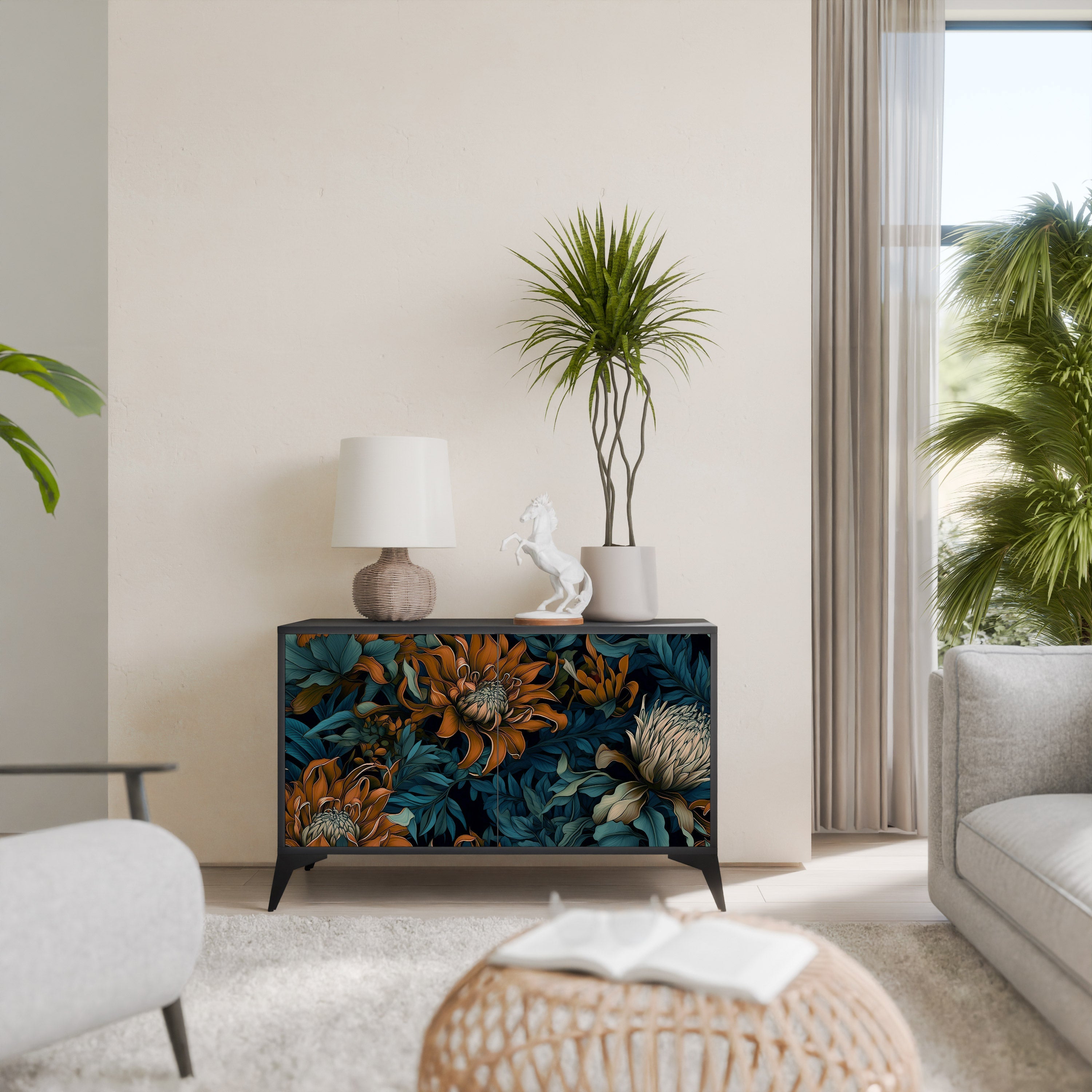 Buffet 2 portes MORNING BLOOM finition noire